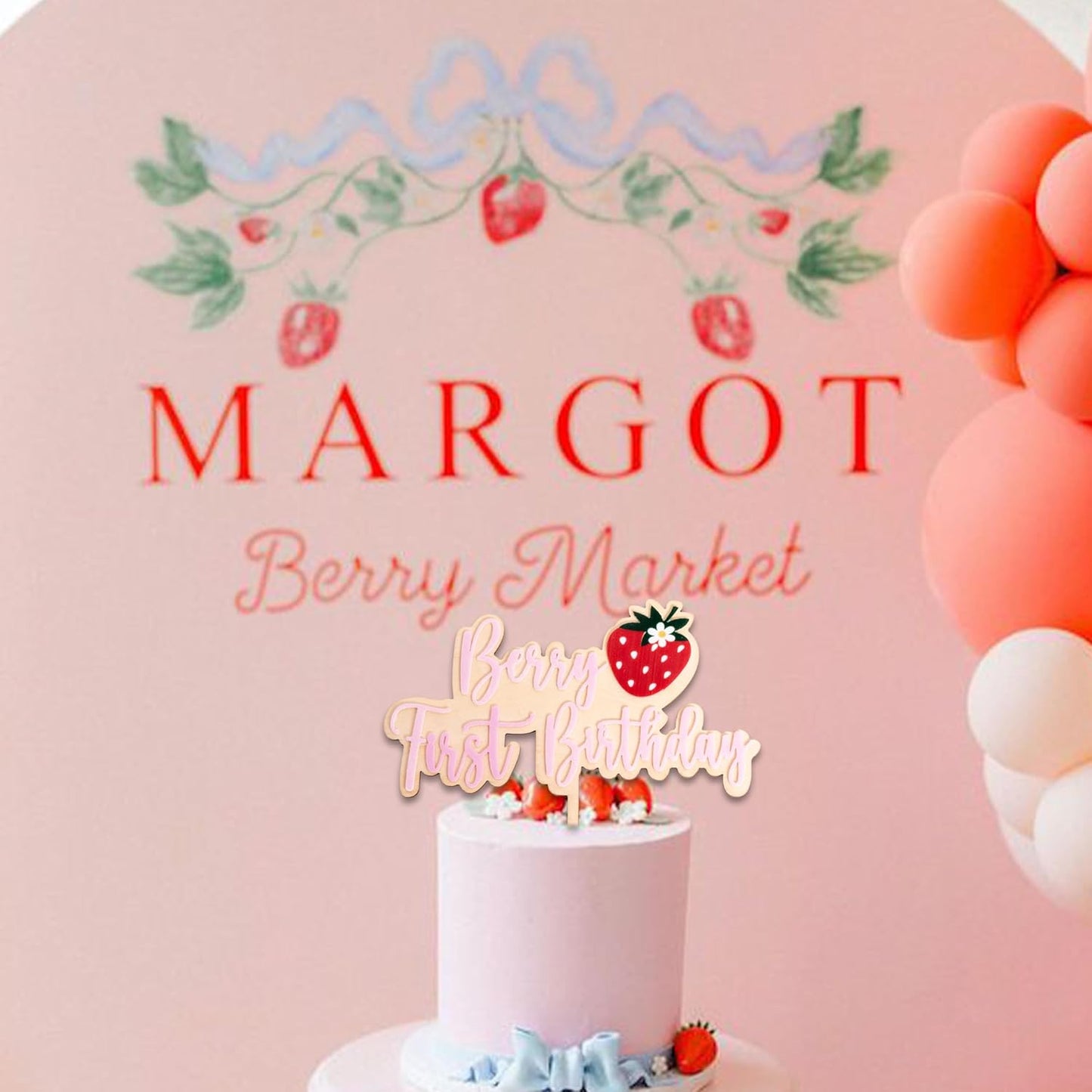 Strawberry Berry First Birthday Cake Topper - Fruit Themed Cake Topper, Sweet Birthday Cake Decoration for 1st Birthday Party, Anniversary, Baby Shower, Baby Photo Booth Props, Cake Smash…