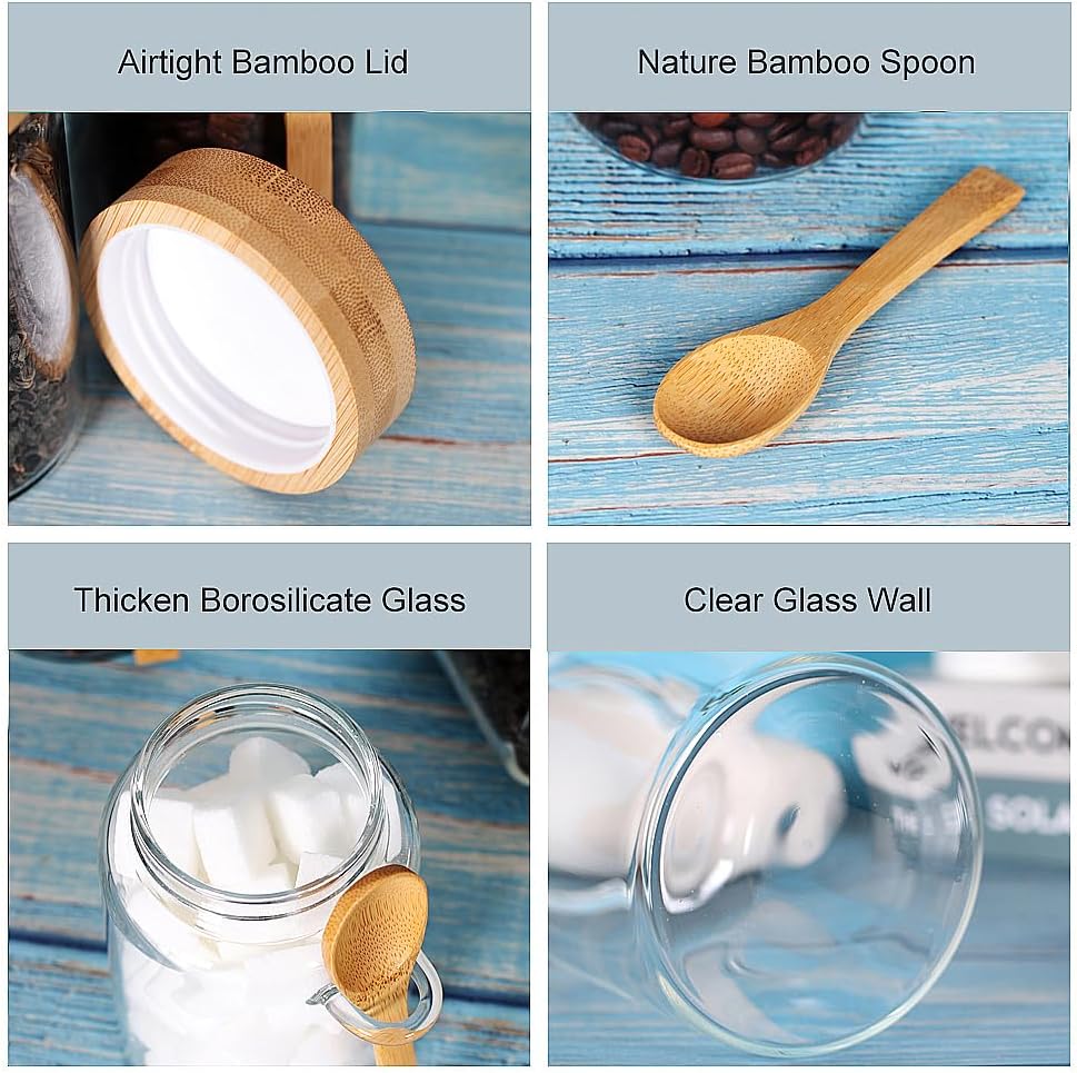 16 OZ Tea Jars Screw Top for Loose Tea, Set of 6 Loose Leaf Container Airtight, Glass Jars with Screw on Lids and Spoons, Overnight Oats Containers with Lids