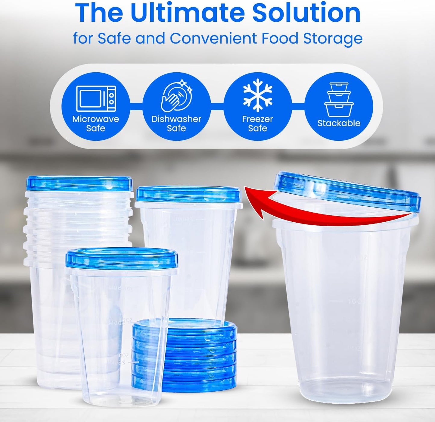 RFAQK 24 PCS Freezer Storage Containers with Lids-12 Plastic 32 oz Deli Containers with 12 Screw Lids-Freezer Containers for Soup with Twist Top Lids-Reusable Plastic Box for Lunch, Gym, Travel