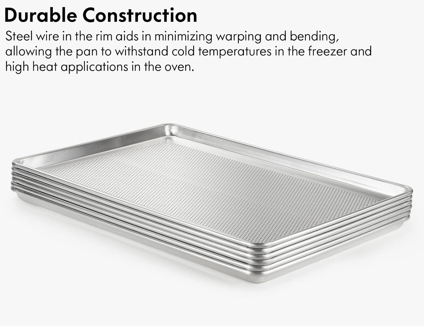 CURTA 6 Pack Aluminum Sheet Pan Perforated, NSF Listed Full Size 26 x 18 inch Commercial Bakery Cake Bun Pan, Baking Tray