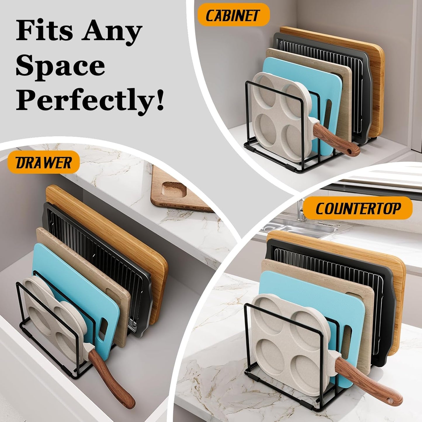 Space-Saving Kitchen Organizer Rack - 5-Slot Heavy-Duty Cutting Board and Bakeware Holder, Rust-Resistant with Anti-Slip Feet for Countertop or Cabinet Storage - 2 pack