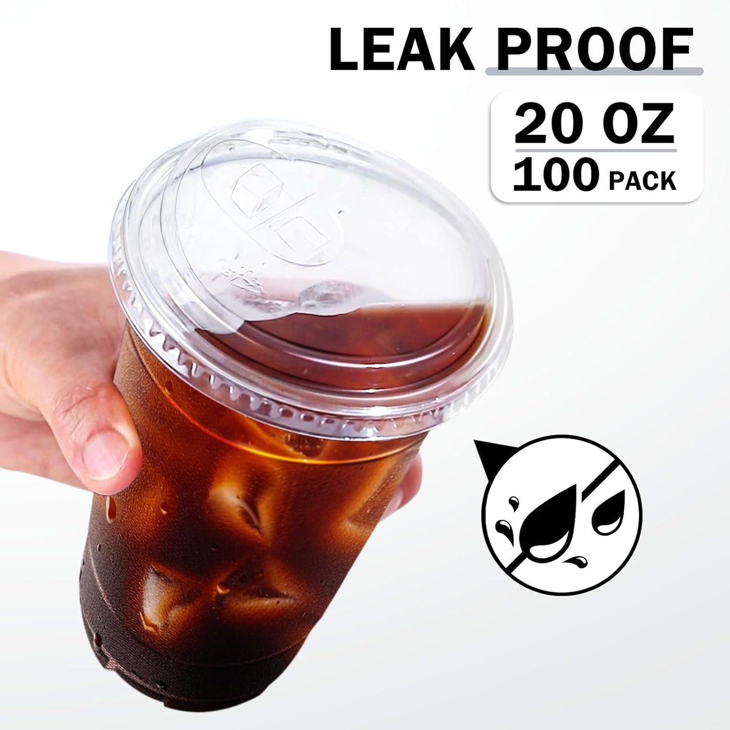 100 Pack 20 oz Clear Plastic Cups with Lids, Disposable Iced Coffee Cups with Sip Lids, Sturdy Plastic Smoothie Cups for Cold Drinks