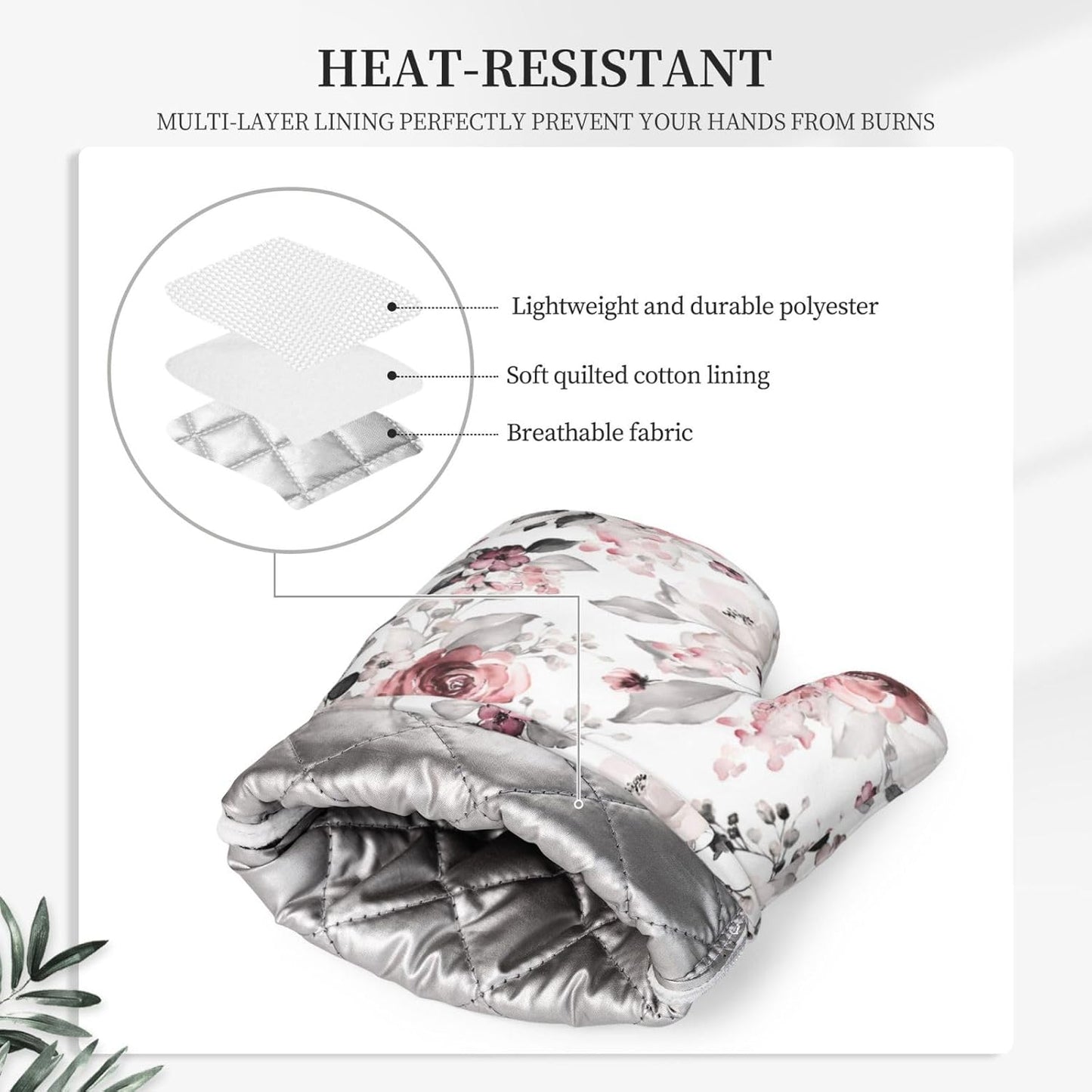 Tea Rose Oven Mitts and Pot Holders Set of 4 Silicone Watercolor Flowers Kitchen Mitten Gloves and Non-Slip Potholders Set Heat Resistant Oven Gloves Hot Holders for Kitchen