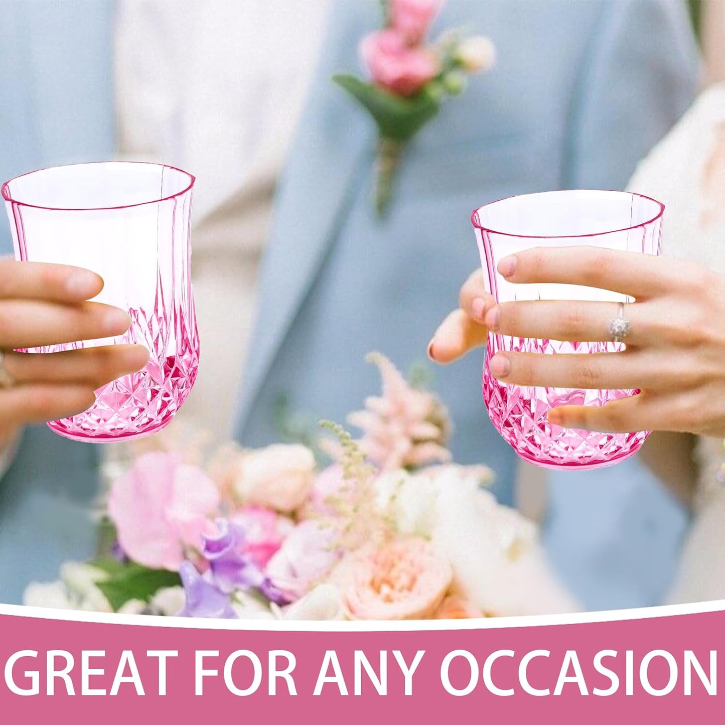 24 PCS Pink Unbreakable Stemless Wine Glasses，9OZ Vintage Colored Plastic Reusable Cups Drinking Glass Goblets Tumblers for Whisky, Beer, Juice, Beverages, Cocktail