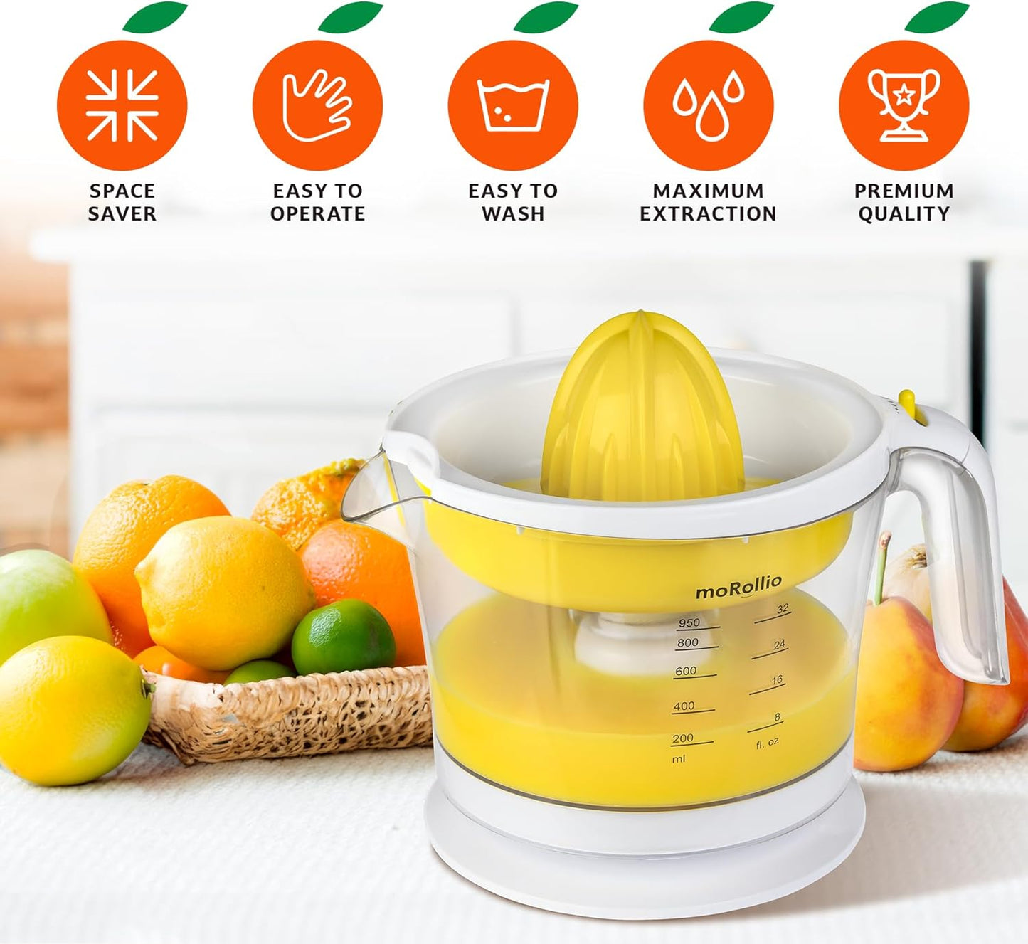 Citrus Juicer, Orange Juicer | Electric Citrus Juice Squeezer with Adjustable Pulp Control, 32oz | for Oranges, Grapefruits, Lemons and Limes