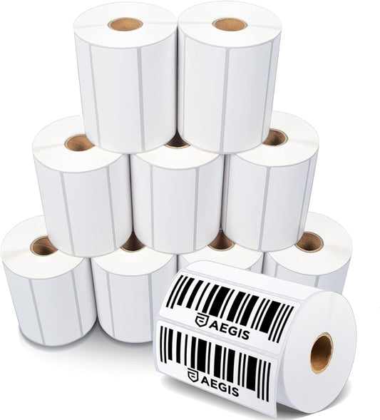 Aegis Adhesives - 4” X 1.5” Direct Thermal Labels for Printing Barcodes, Address, Perforated & Compatible with Rollo, Zebra, & Other Desktop Label Printers (10 Rolls, 900/Roll)