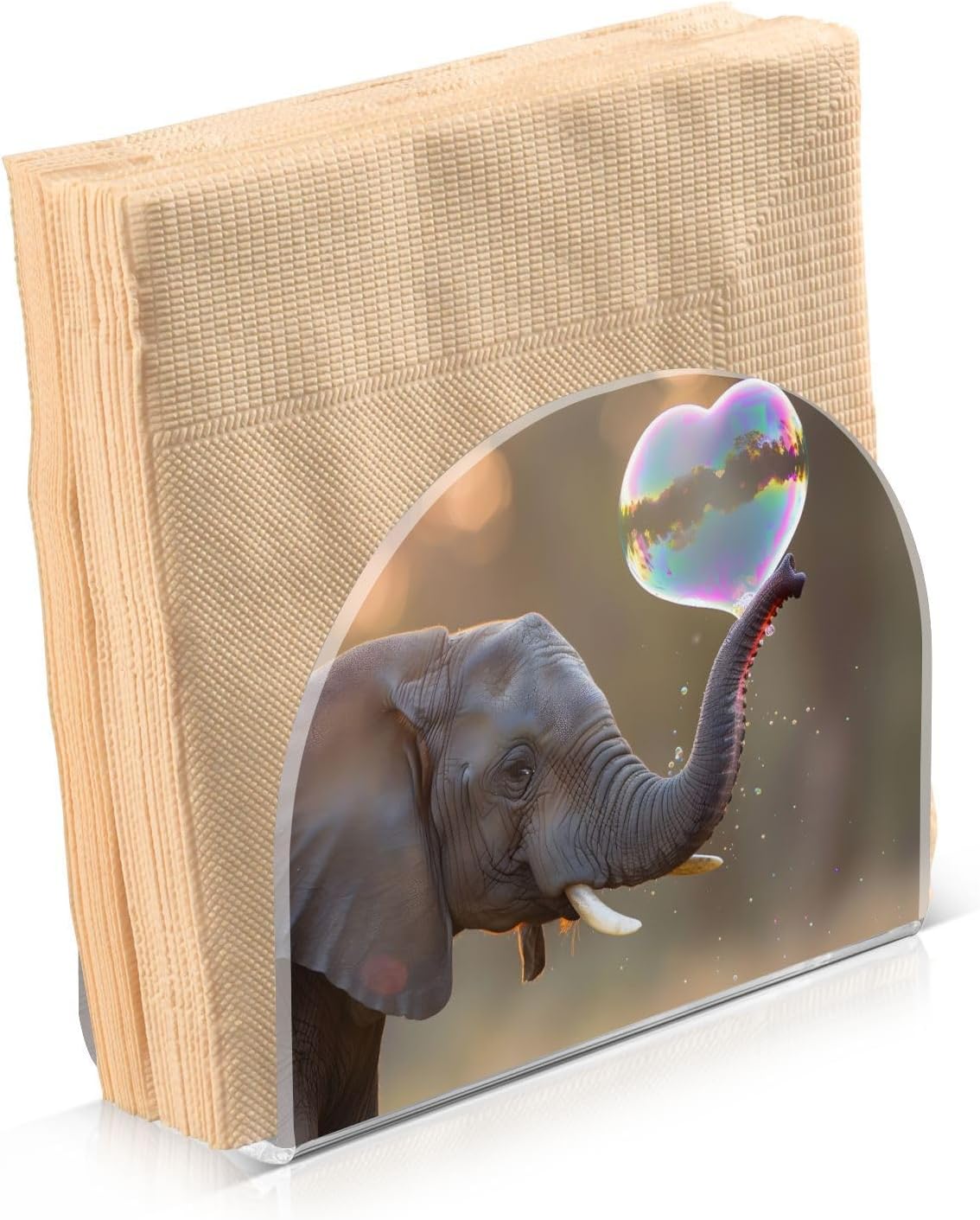Elephant Blowing Heart Napkin Holder for Table Paper Napkins Holder Acrylic Tissue Dispenser Kitchen Dining Room Bathroom Party Car Decor