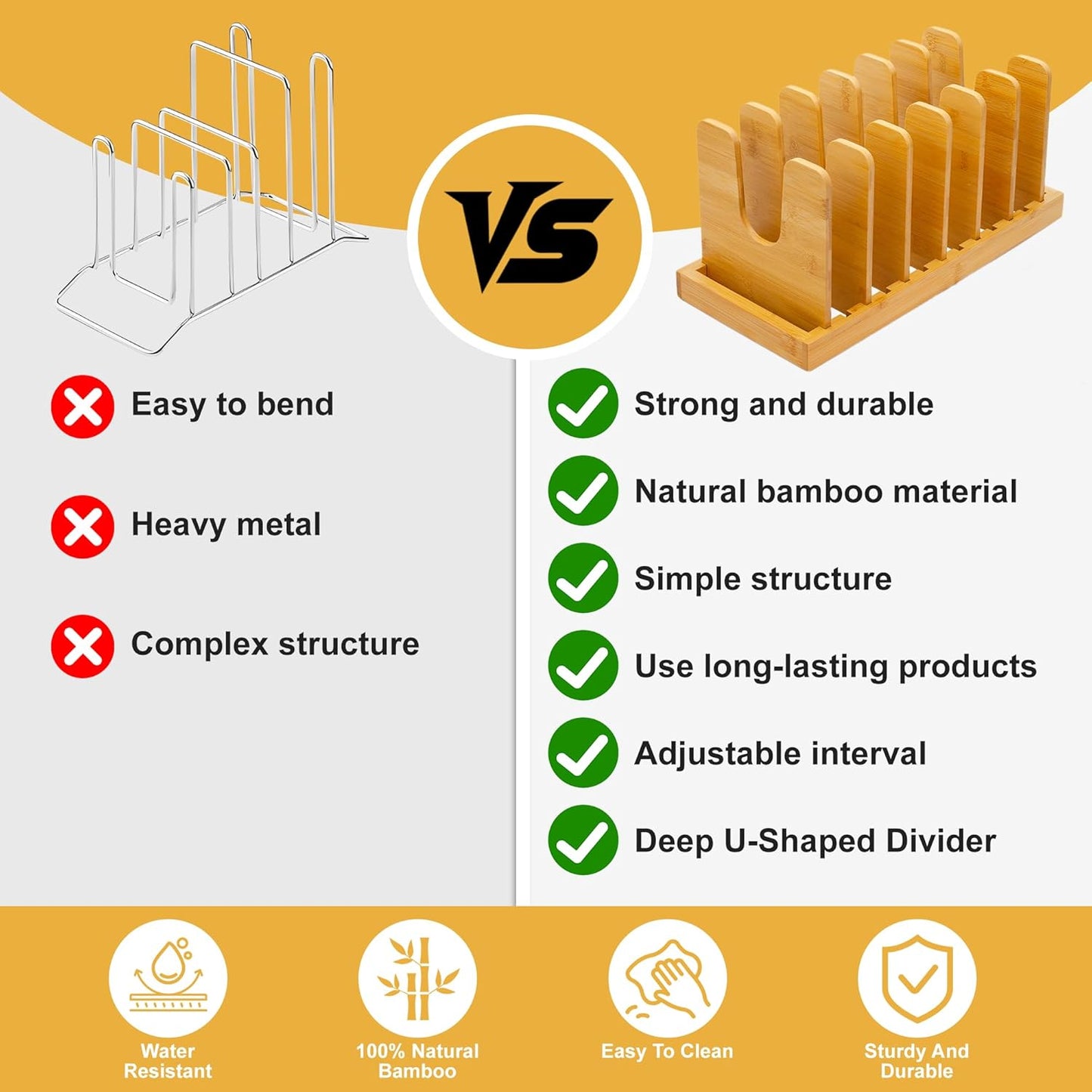 MinBoo Bamboo Pot Lid Organizer Pot Lid Holder, Pot and Pan Organizer Drawer Organizer for Pot Lids, Pans, Cutting Boards & Baking Sheets, Dinner Plates