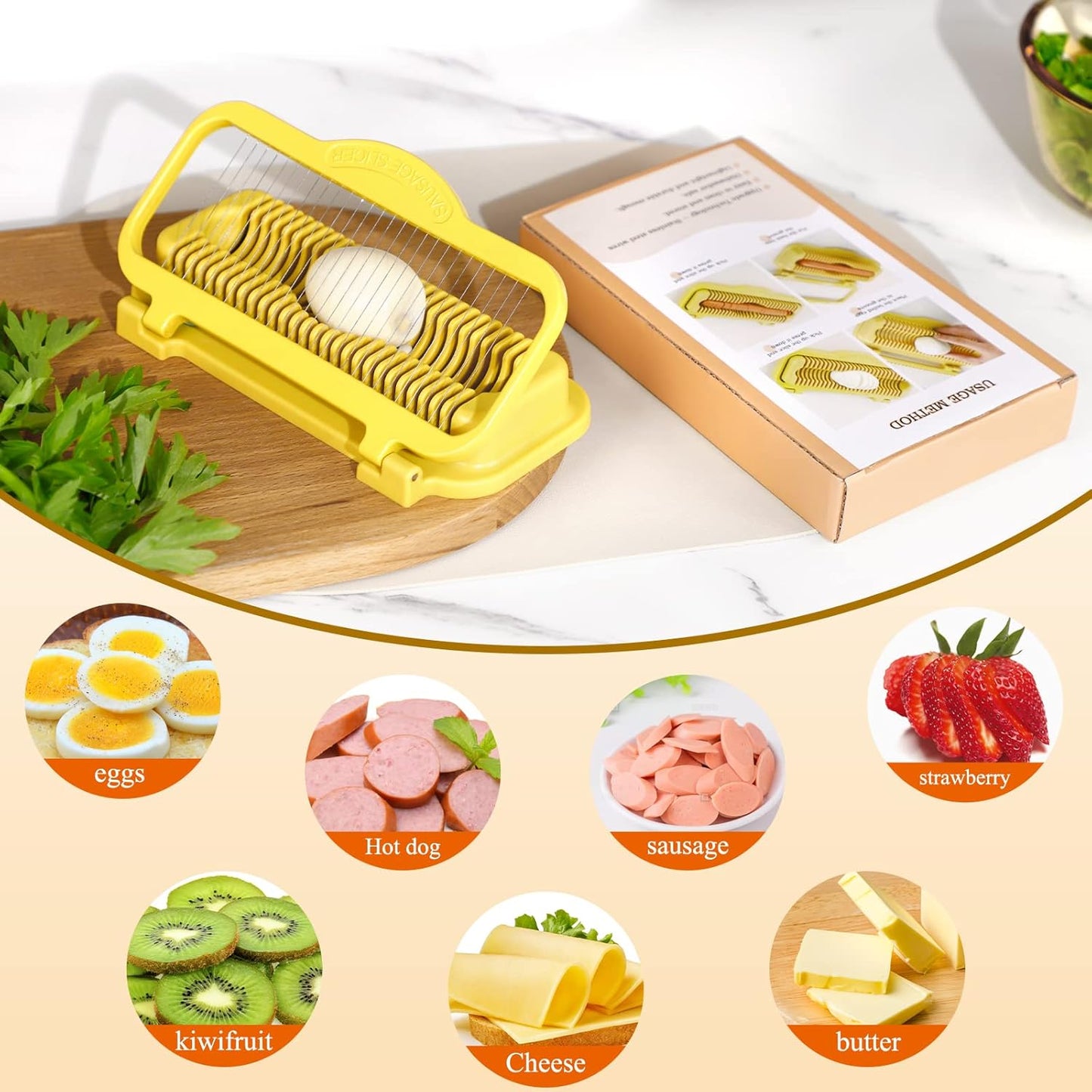 Banana Slicer Egg Slicer for Hard Boiled Eggs, Stainless Steel & Aluminium Wires Strawberry slicer Multipurpose Heavy Duty Dishwasher Safe Banana Cutter slicer