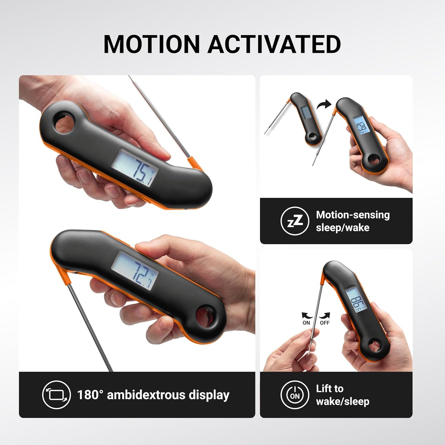 Professional Meat Thermometer, Instant Read in 0.5 Sec, NIST Certified Accuracy ±0.5°F, IP67 Waterproof, Ambidextrous Backlight, Auto-Rotating Display, for BBQ/Grill/Cooking, Black&Orange