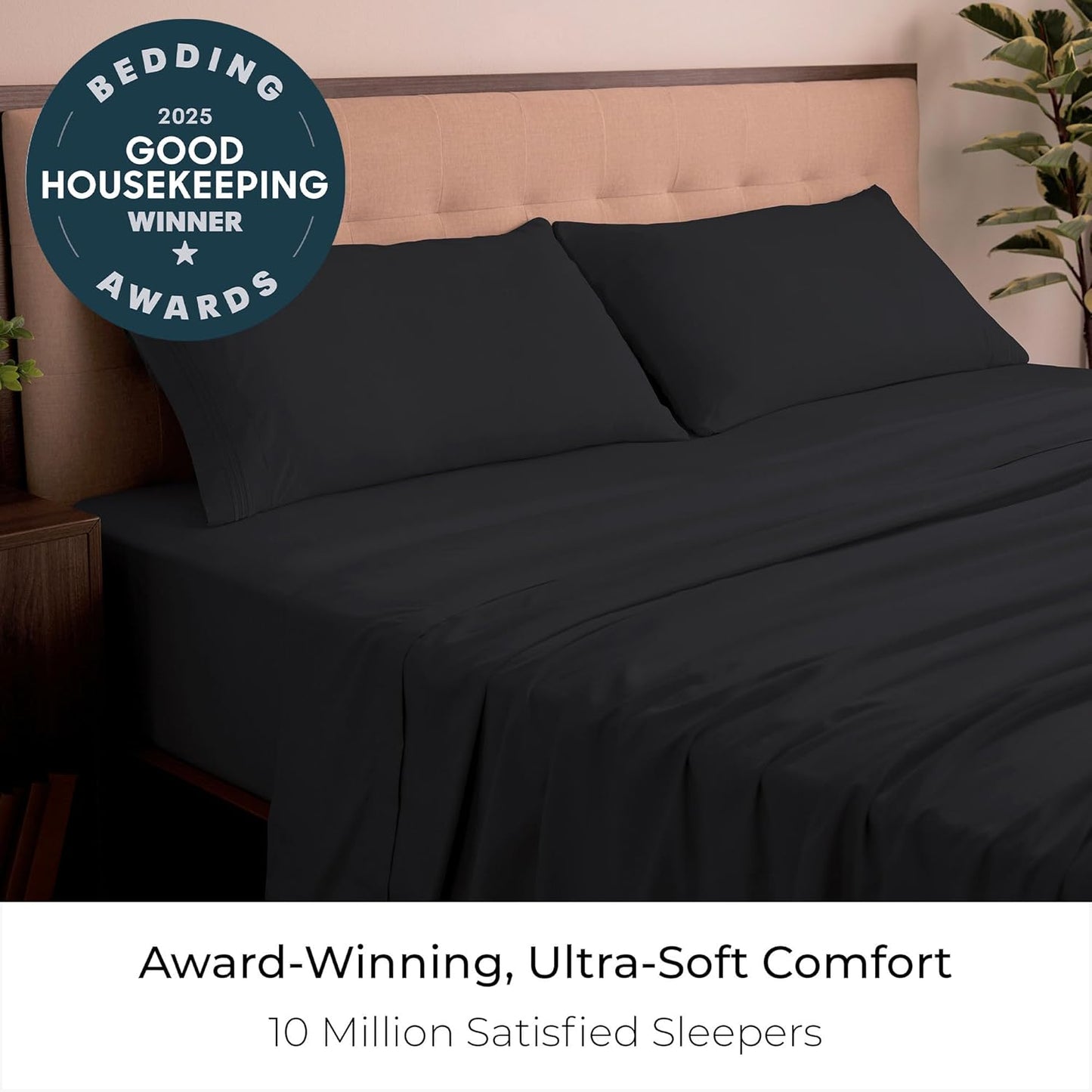 Mellanni California King Sheets Set - 4 PC Iconic Collection Bedding - Hotel Luxury, Extra Soft, Cooling Bed Sheets - Wrinkle, Fade, Stain Resistant (Cal King, Black)