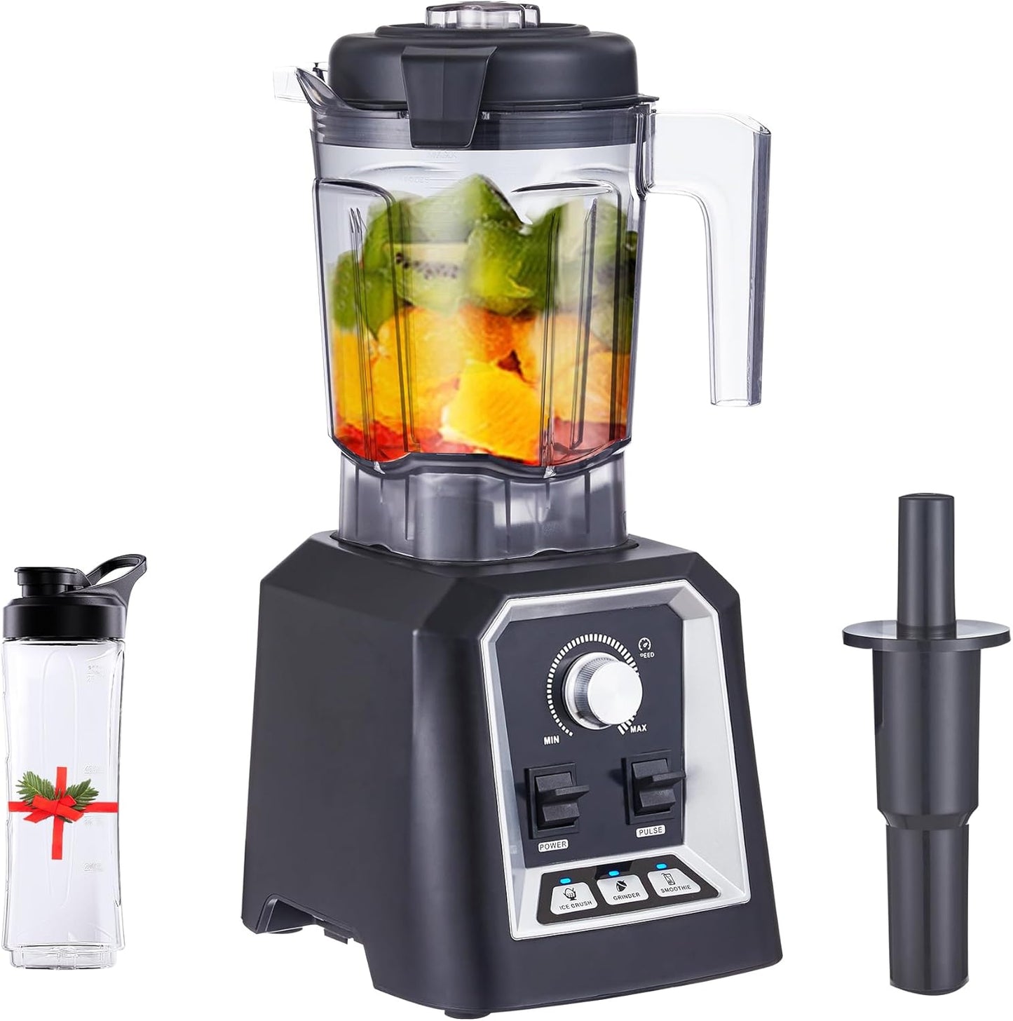 Biolomix Professional Blender, 2200W 3 Automatic Program Blender For Kitchen,2L capacity with 600ML Portable Bottle,Smoothie Blender for Smoothie, Soup,Baby food,Grain grinding（Black）
