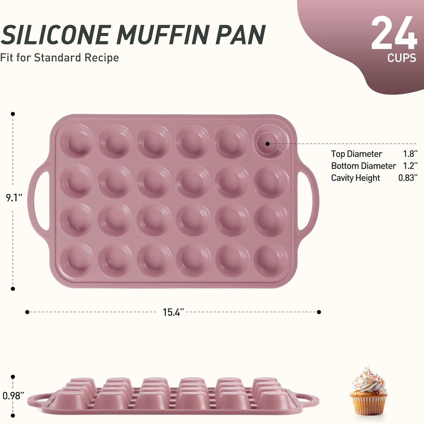 24 Cups Silicone Muffin Pan with Metal Reinforced Frame Cupcake Tray Egg Mold for Kitchen 2025 First Apartment Essentials New Home Must Haves Things House Warming Decor Housewarming Hostess Host Gifts
