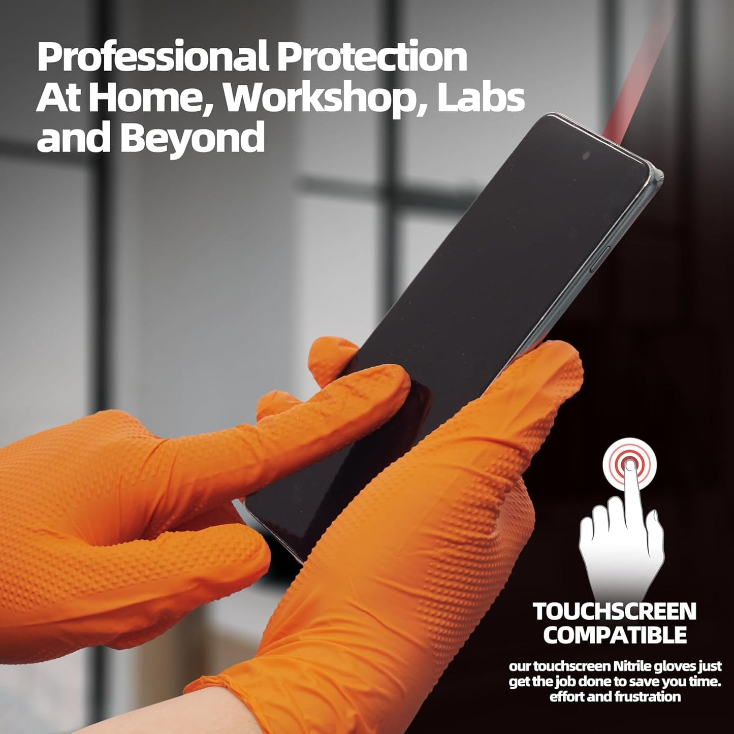 Jointown Basic Heavy Duty Nitrile Gloves, Mechanic Gloves 8 Mil Nitrile Disposable, with Raised Diamond Texture, Case of 100, Orange, Large