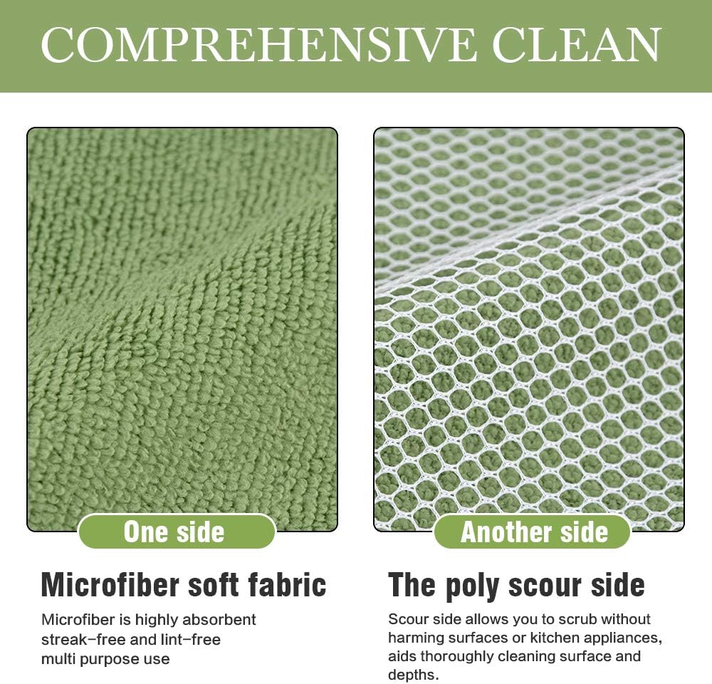 SINLAND Microfiber Dish Cloth for Washing Dishes Dish Rags Best Kitchen Washcloth Cleaning Cloths with Poly Scour Side 5 Color Assorted 12inchx12inch 10pack