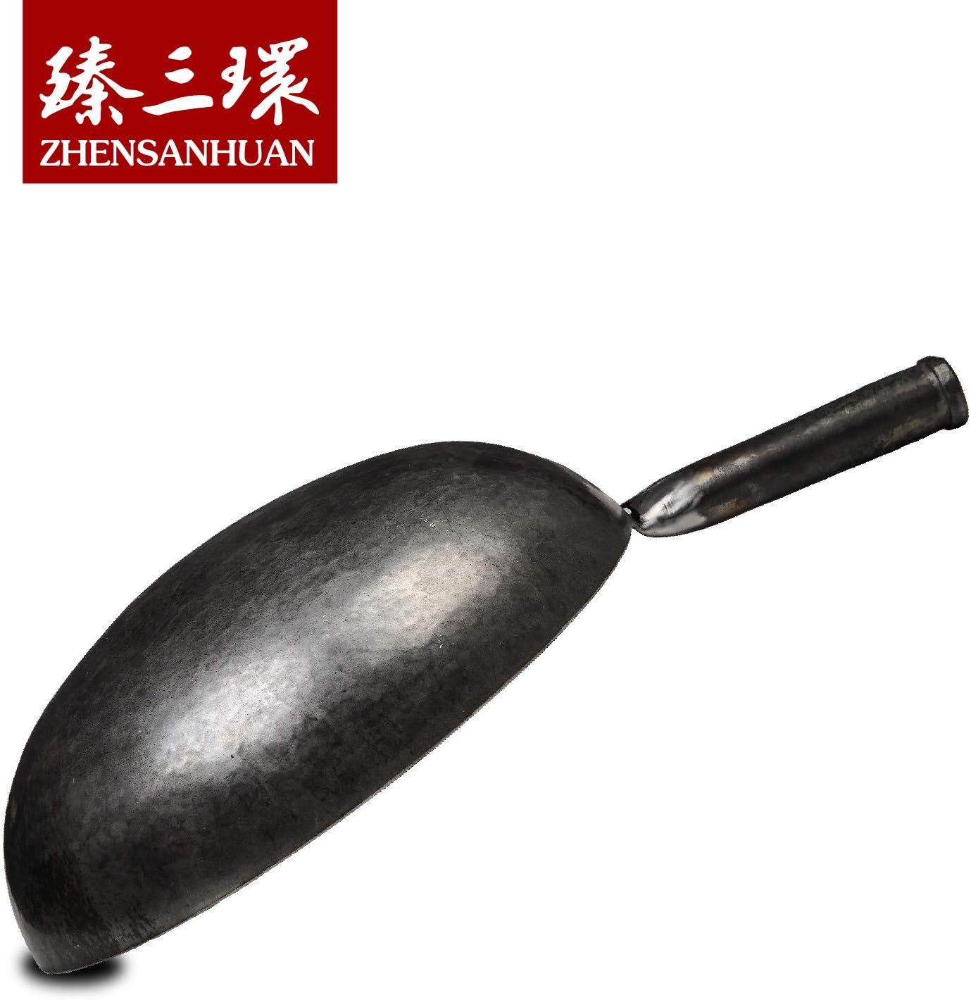 臻三环 ZhenSanHuan Chinese Hand Hammered Iron Woks and Stir Fry Pans, Non-stick, No Coating, Carbon Steel Pow (34CM, Silver - Not Seasoned)