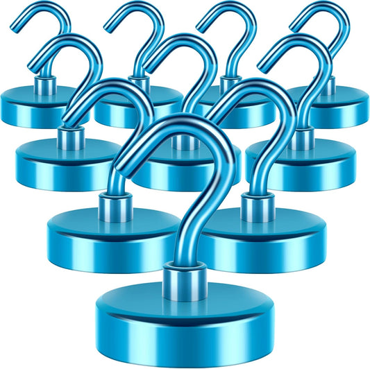 Neosmuk Magnetic Hooks Heavy Duty,Strong Magnet with Hook for Fridge, Super Neodymium Extra Strength Industrial Hooks for Hanging, Magnetic Hanger for Toolbox, Cruise, Grill(RoyalBlue,10 Pack)