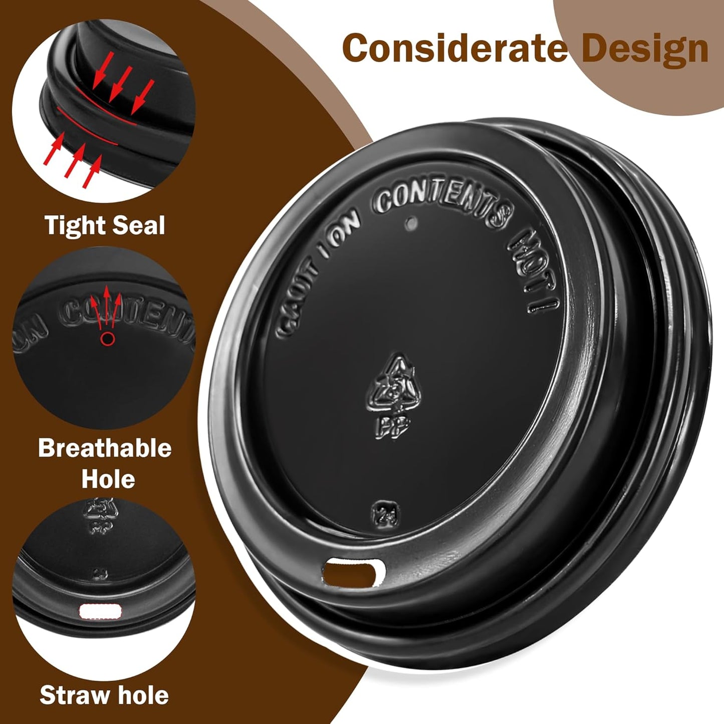 200 Pack Black Coffee Cups Lids 3.54'', Disposable Plastic Lids for 10, 12, 16, 20, 24 oz Paper Cups, Hot or Cold Drinking Cup Lid for Espresso, Hot Beverage