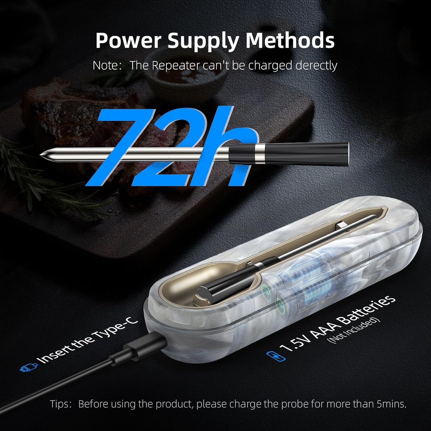 Aurasky Wireless Meat Thermometer with Unique Stone Texture, Smart Bluetooth APP Control, 500 Ft Remote Range, Dual Alarm, Waterproof Cooking Meat Thermometer for Grilling, Smoking, Family BBQ, Oven