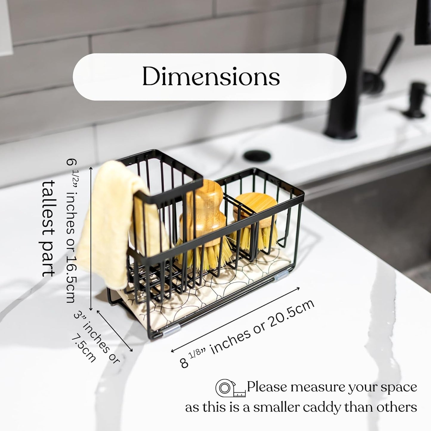 OKIEDOKIE ARTICHOKIE Kitchen Sink Caddy Organizer – With Self-Drying Stone, Multi-Purpose with Sponge & Dish Brush Holder, Compact Sink Sponge Holder for Kitchen Countertop