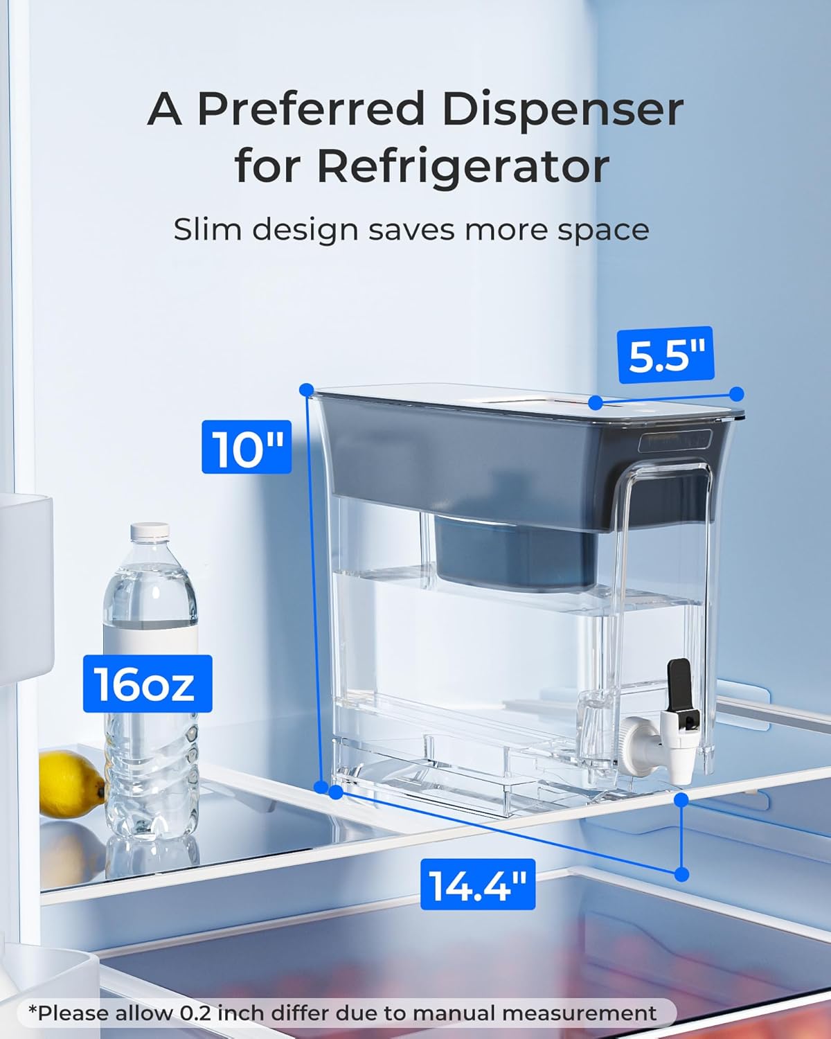 Waterdrop Slim Alkaline Water Filter Dispenser, Large 35-Cup, Up to PH 9.5, Healthy, Clean & Toxin-Free Mineralized Alkaline Water, 100-Gallon, BPA Free, Black (1 Filter Included)