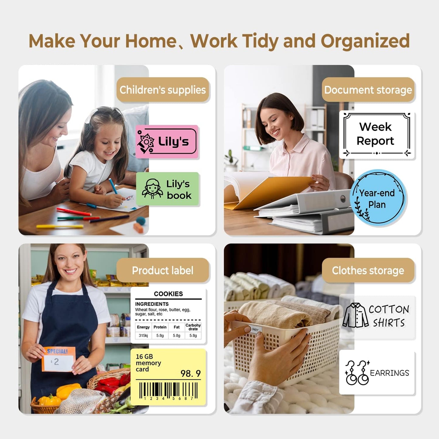 Phomemo M110 Label Makers - Portable Bluetooth Thermal Label Maker Machine,Label Printer for Name, Barcode, Clothing, Jewelry, Retail, Mailing, for Android & iOS, with 1Pack 40×30mm Label, White