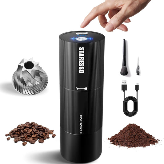 STARESSO Discovery Ⅱ PLUS Portable Electric Coffee Grinder - Low Noise, USB Rechargeable, Adjustable Grind Settings, Easy Cleaning for Espresso, French Press, Pour-Over, Cold Brew