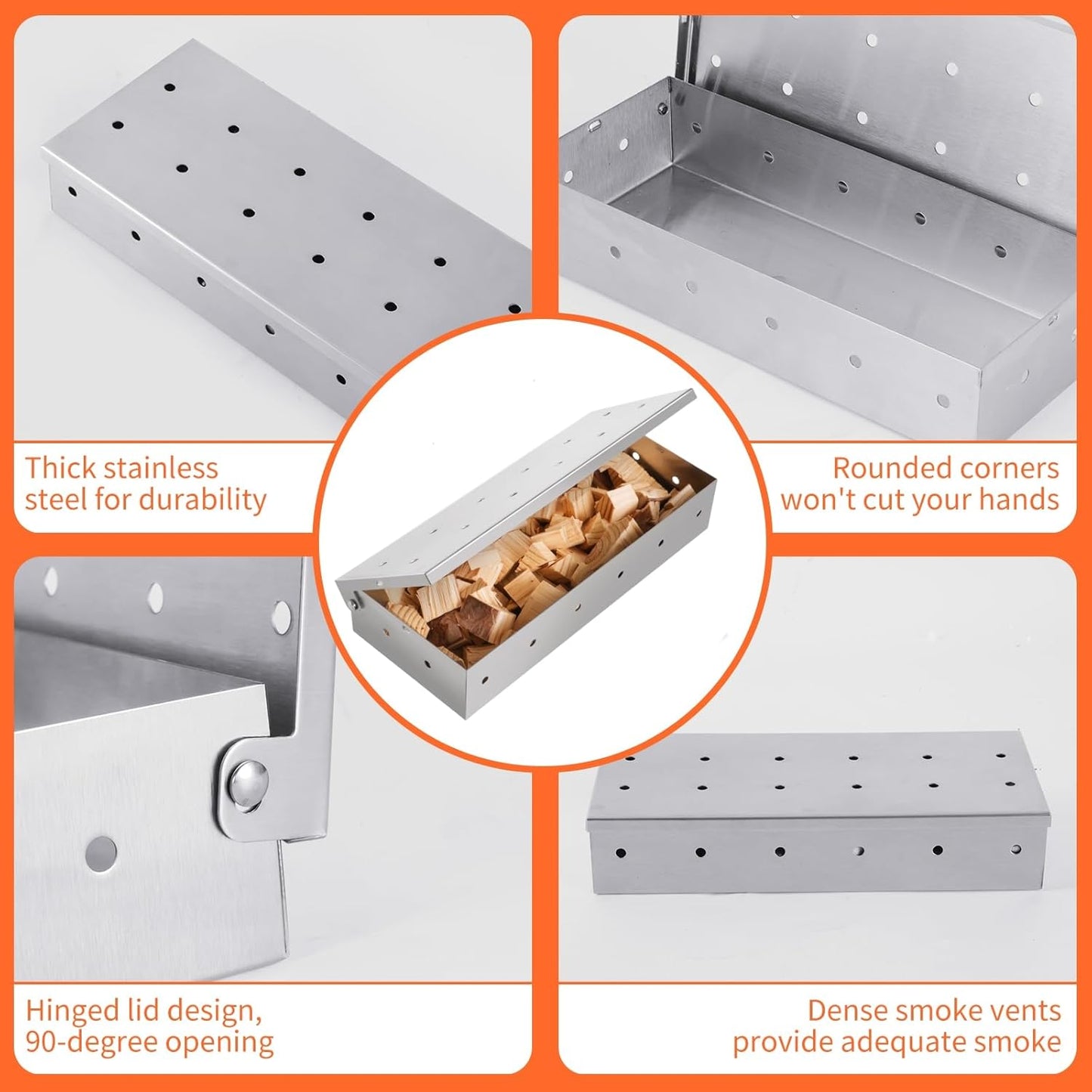 2 Pack Stainless Steel Smoker Box, for Use with Wood Chips to Add Smoky BBQ Flavor to Gas or Charcoal Grills