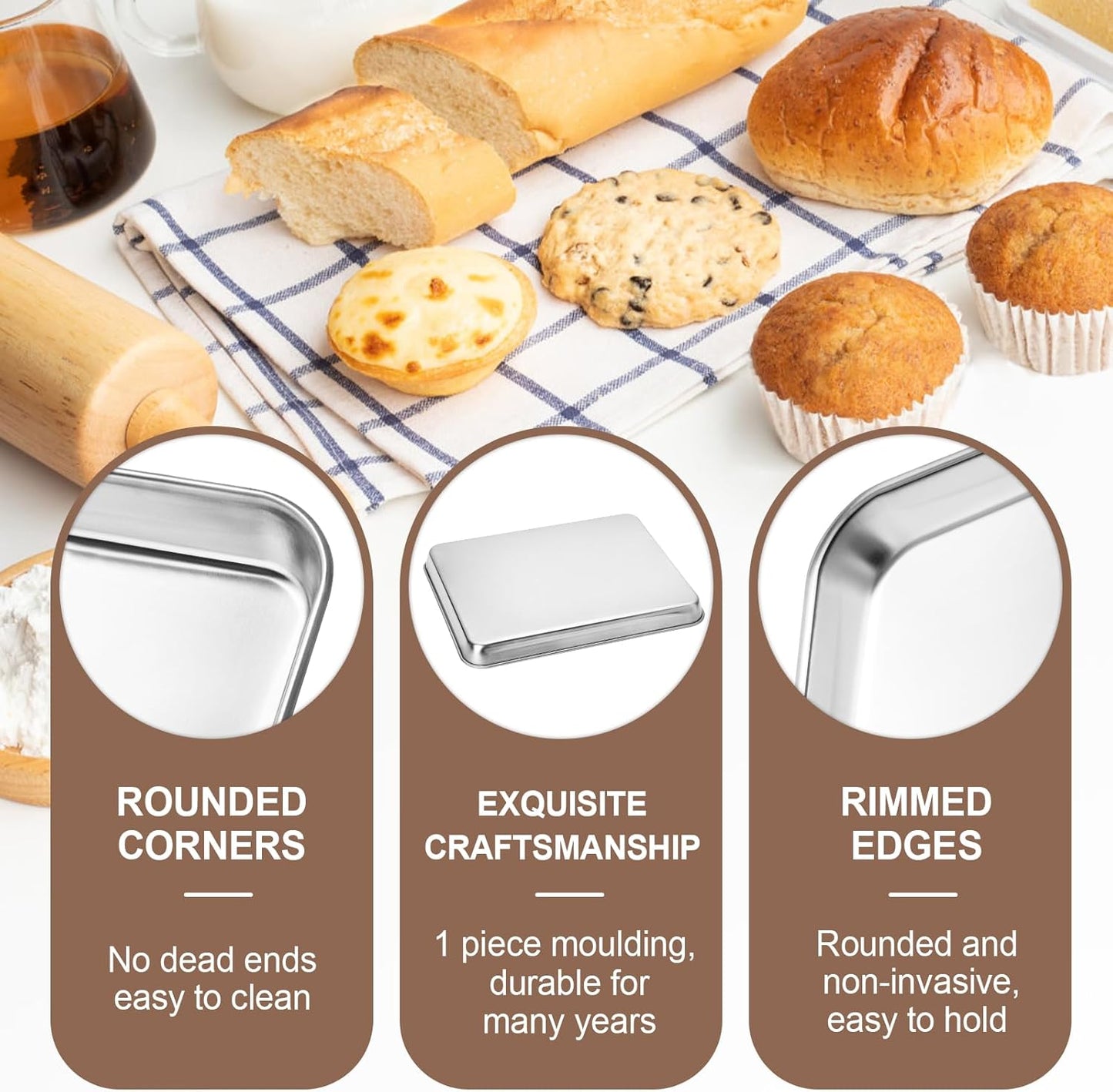 Cookie Sheets for Baking, Stainless Steel Baking Sheet Cookie Sheet, 10/12 Inch Toaster Oven Pans Set of 2, Dishwasher Safe & Mirror Finish & Rust Resistant