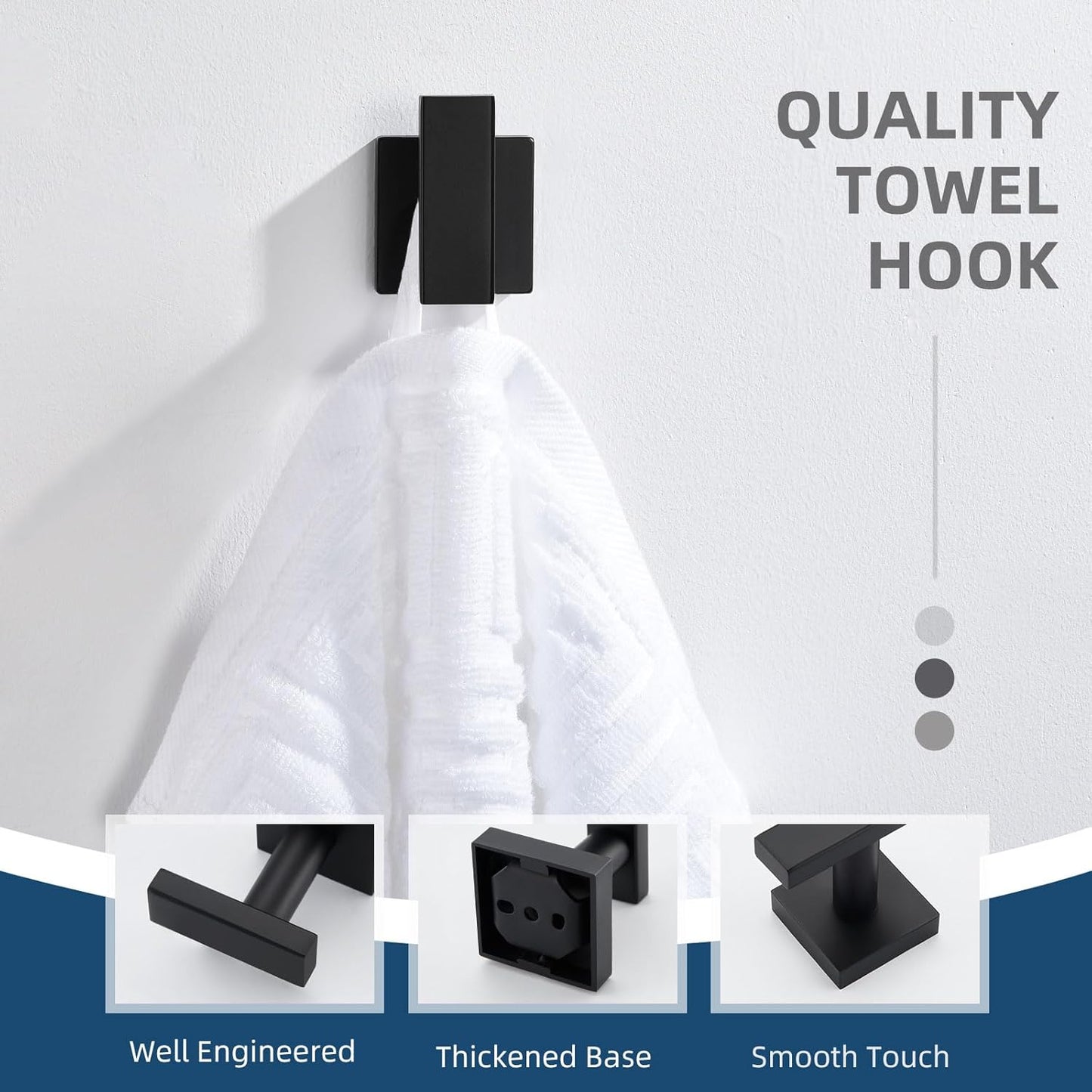 Angle Simple Towel Hook for Bathroom, Stainless Steel Hand Towel Coat Hook for Wall, Matte Black