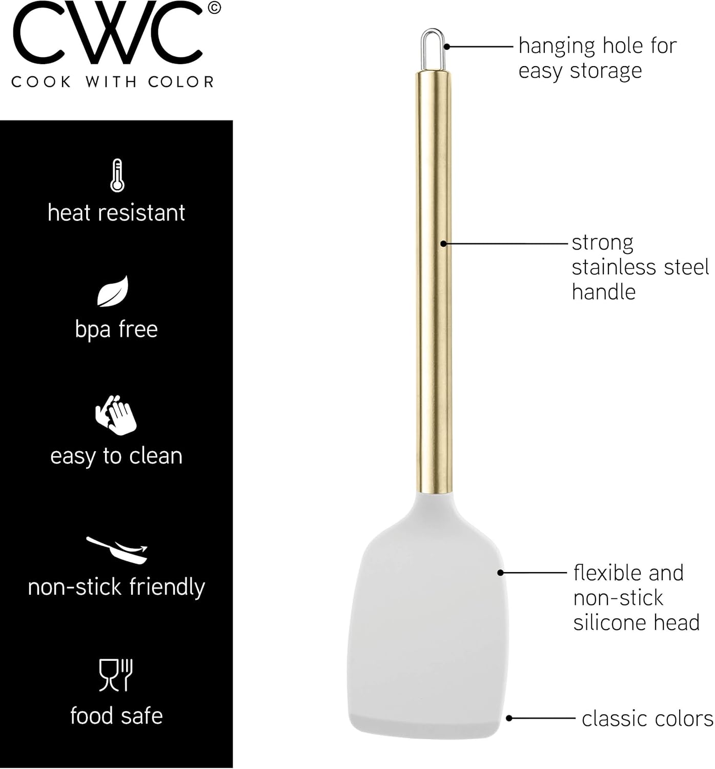 COOK WITH COLOR Silicone Cooking Utensils, Kitchen Utensil Set, Easy to Clean Silicone Kitchen Utensils, Cooking Utensils for Nonstick Cookware, Kitchen Gadgets Set with Holder, 10 Pieces