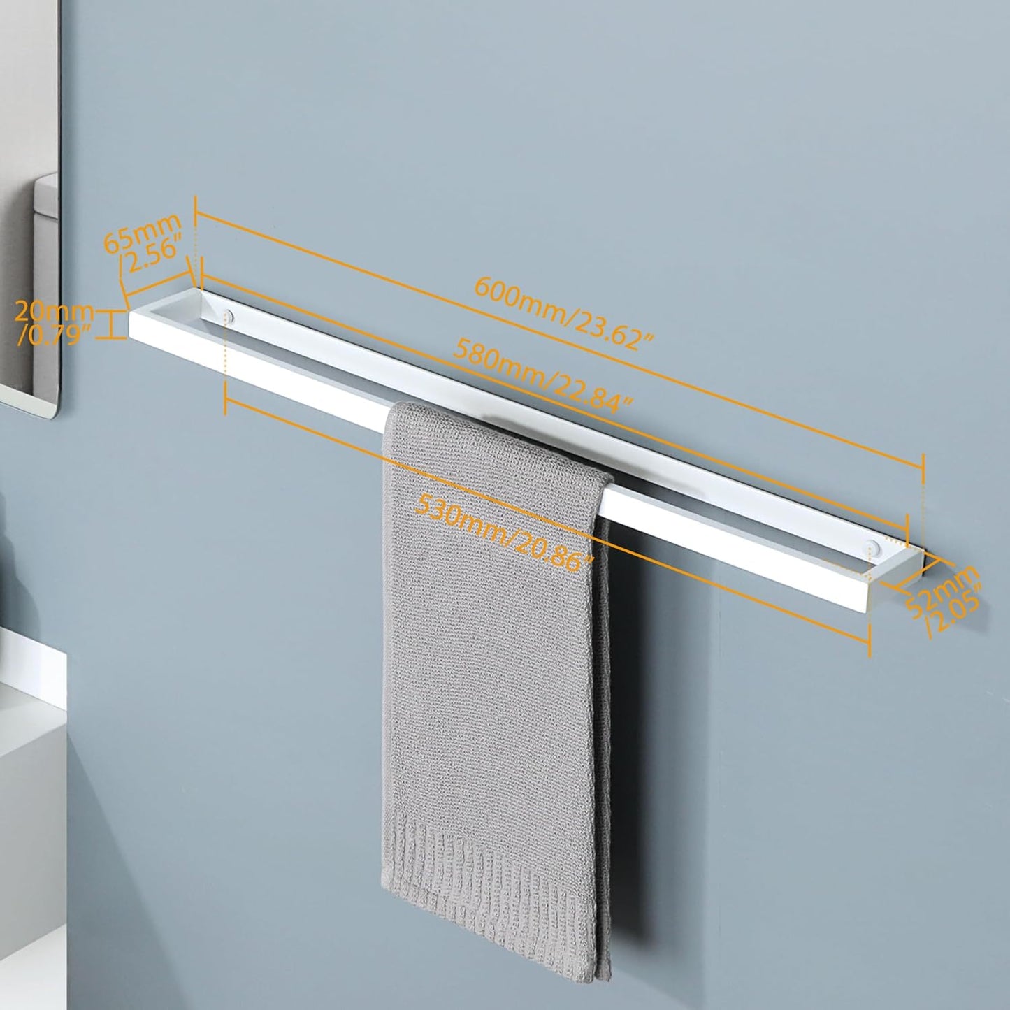 Alise Bath Towel Bar,Wall Mount Towel Holder Towel Rack Towel Hanger for Bathroom Lavatory,24'' SUS304 Stainless Steel Towel Rail,White Finish,GJF060-W