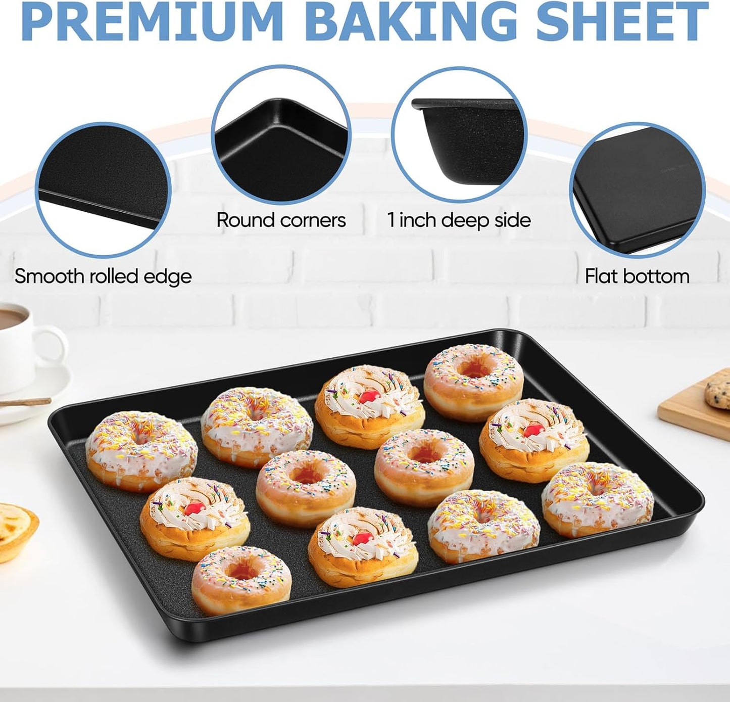 TeamFar Baking Sheet with Rack Set, 16 x 12 x 1” Nonstick Cookie Baking Pan Tray with Cooling Rack, for Baking/Roasting/Cooling, Healthy & Heavy-Duty, Easy Clean, Set of 4
