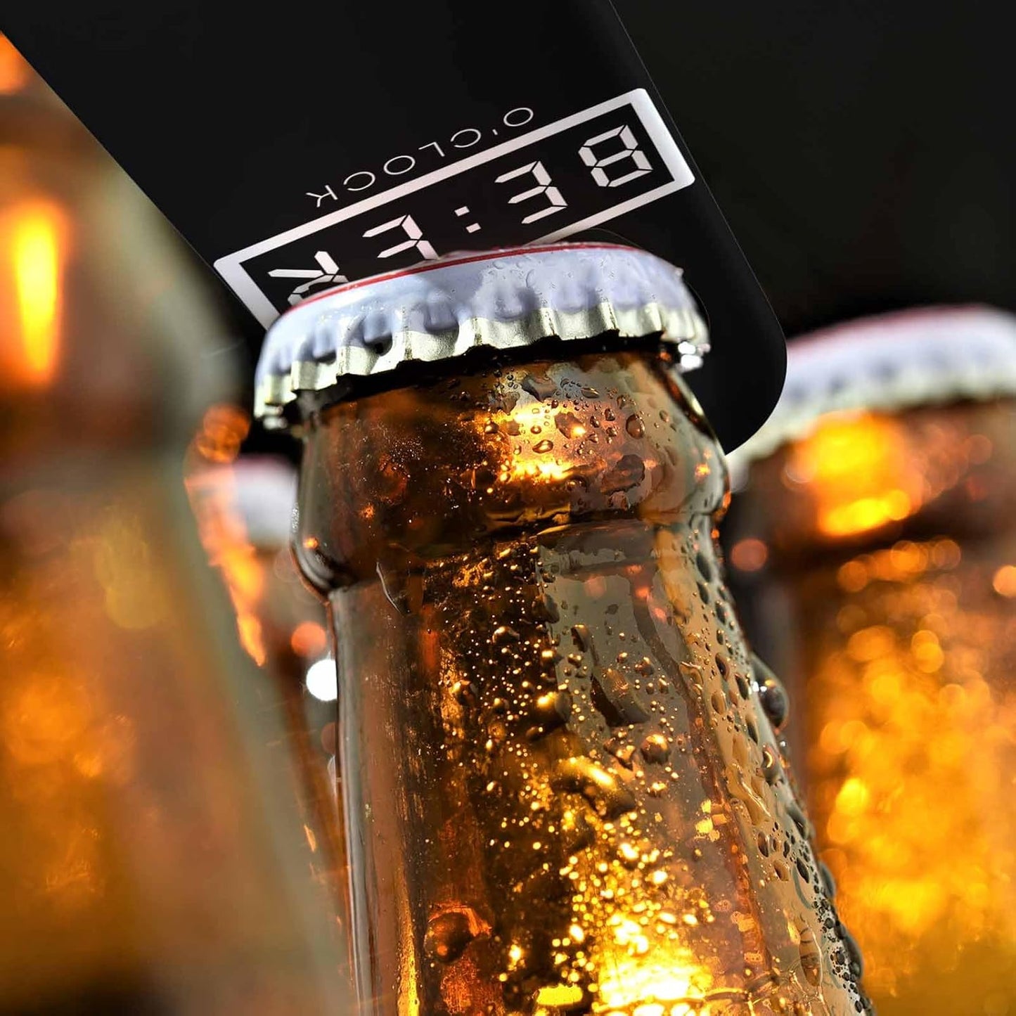 Stainless Steel Bottle Opener Beer O'Clock Simple Art Black Flat Beer Bottle Opener Keychain for Home Kitchen Bar Restaurant Party Birthday Gift