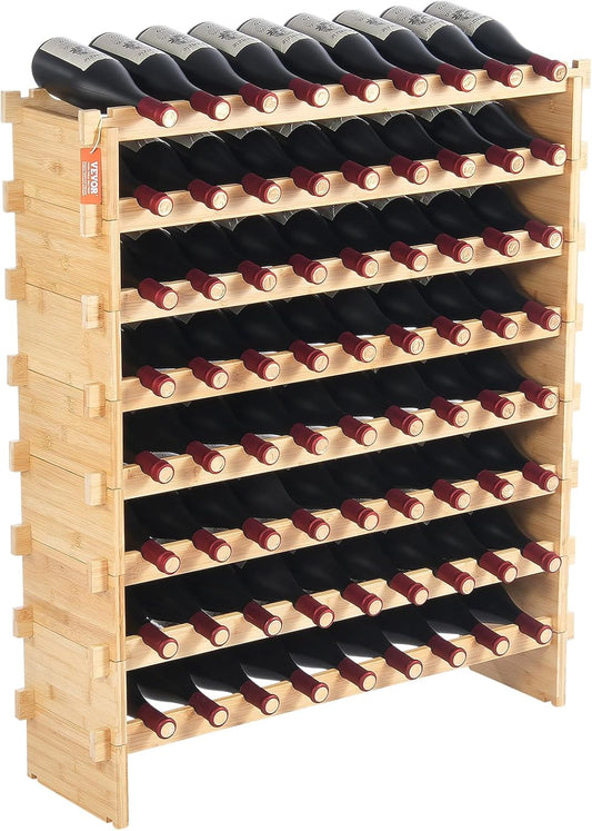 VEVOR 72 Bottle Upgrade Modular Wine Rack, Continuously Store Pinot Bottles, 8-Tier Bamboo Wood Storage Rack, Floor Freestanding Wines Holder Display Shelf, Wobble-Free Shelves for Kitchen Bar Cellar