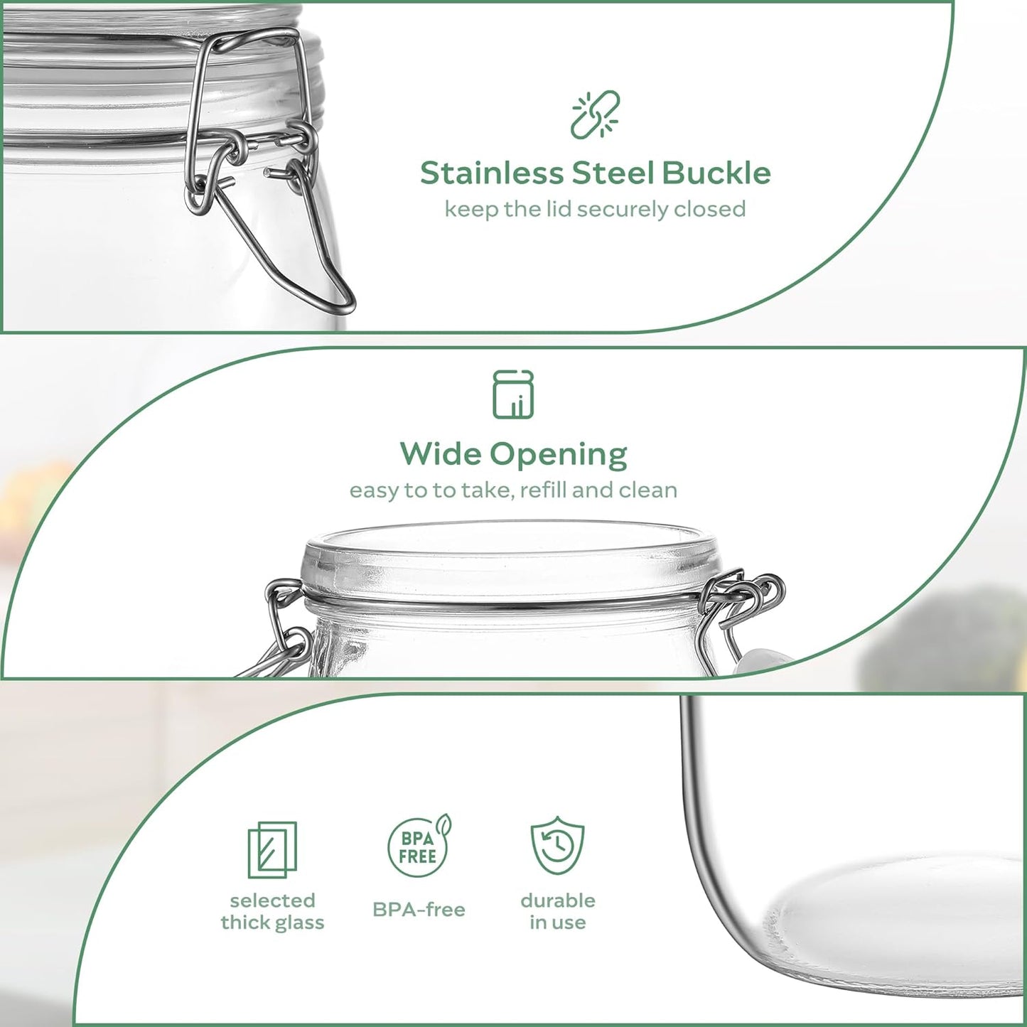 Glass Food Storage Jars with Airtight Lids 17 oz Round 4 Pack Kitchen Storage Containers Cabinet Canisters Sealed Pot Canning for Pasta, Cereal, Coffee, Beans, Spice