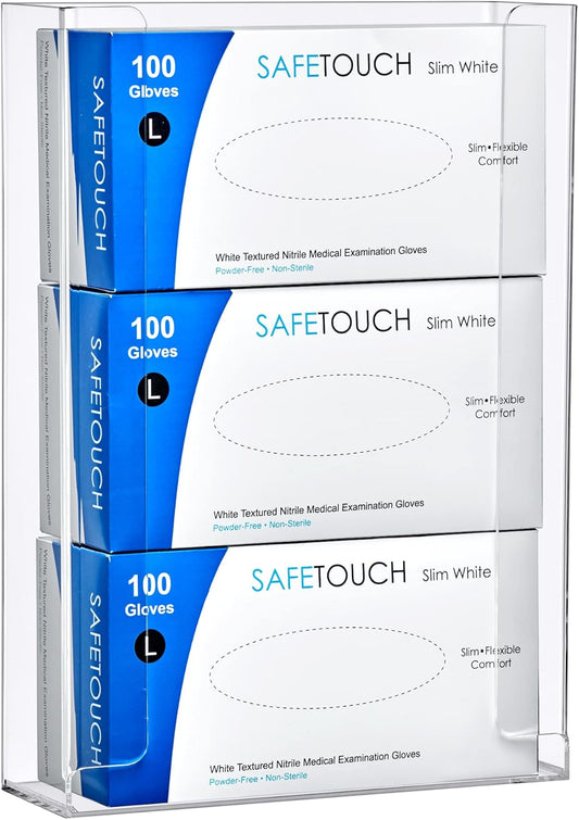 Amazing Abby Acrylic Glove Box Holder, Wall-Mounted Glove Dispenser, Floating Glove Box Organizer, Large Size (for 3 Boxes), 10.5" W x 15.0" H x 3.5" D (Mounting Hardware Included)