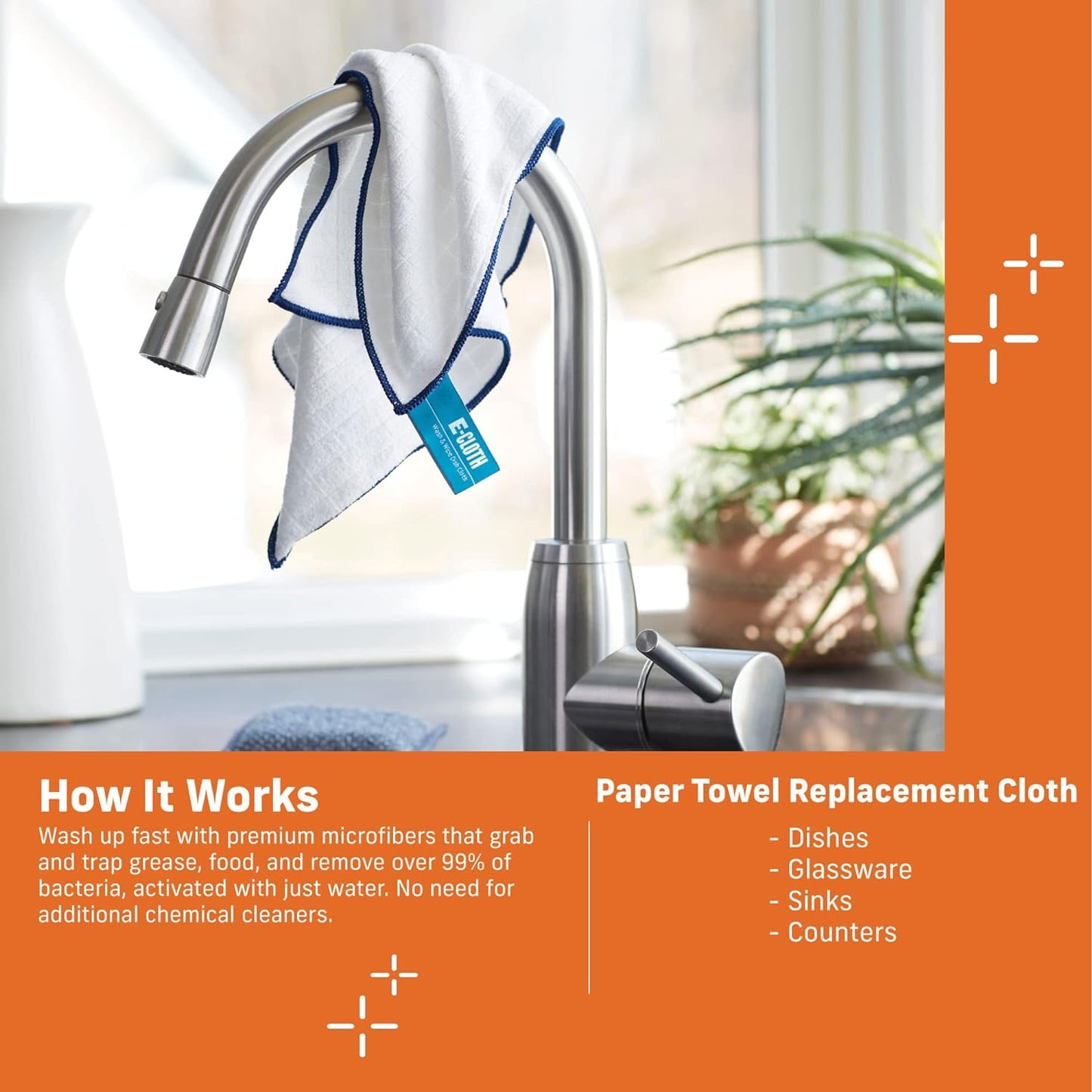 E-Cloth Reusable Paper Towel Replacement Cloth, Premium Microfiber Cleaning Cloths Ideal for Cleaning Up Spills on Countertops, Alternative to Paper Towels, 100 Wash Guarantee, 4 Count