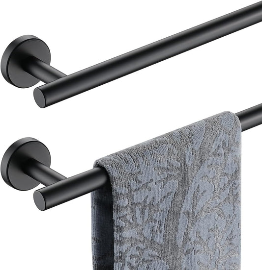 JQK Black Towel Bar, 24 Inch 304 Stainless Steel Thicken 0.8mm Towel Rack Bathroom, Towel Holder Matte Black Wall Mount, Total Length 27 Inch 2 Pack, TB110L24-PB-P2
