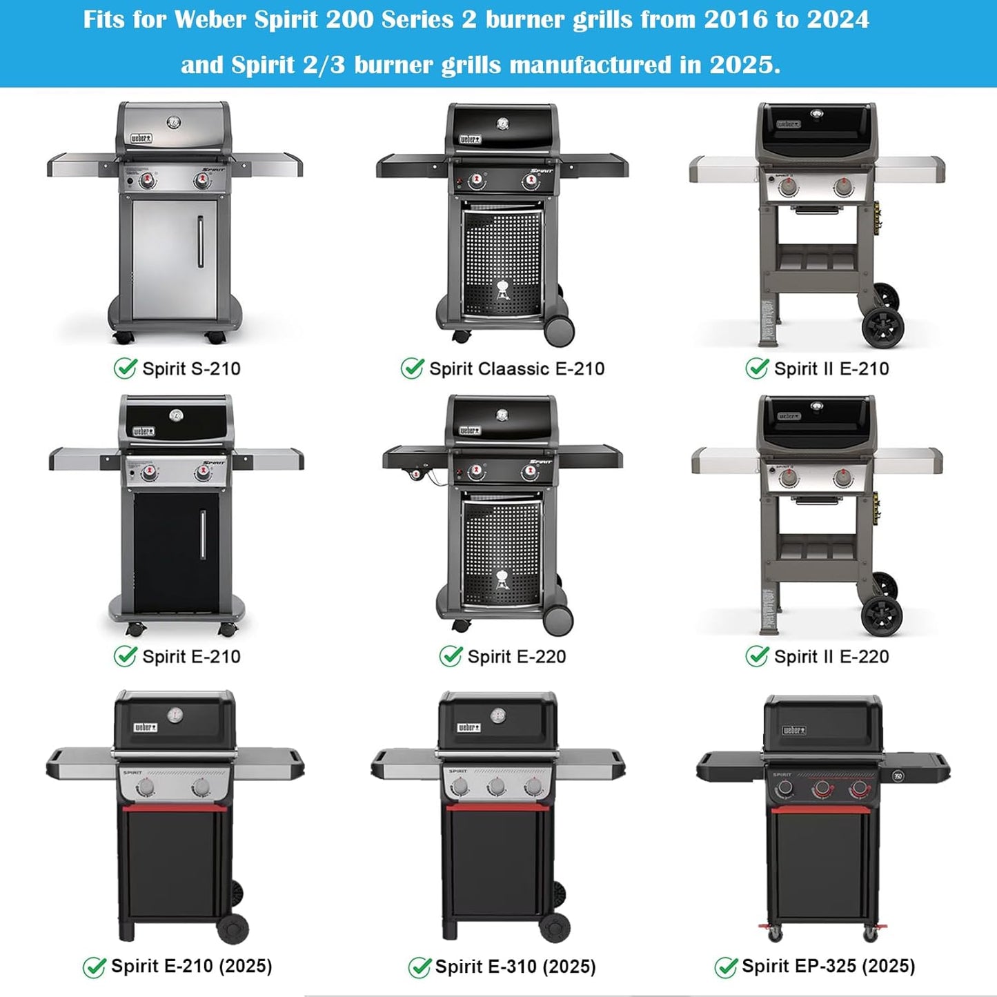 Full Size Griddle Inserts for Weber Spirit 200 Spirit II 200 Series Gas Grills, Flat Top Griddle Replacement for Weber Spirit E-210/220 S-210/220 Spirit II E/S-210 E/S-220 Series Models