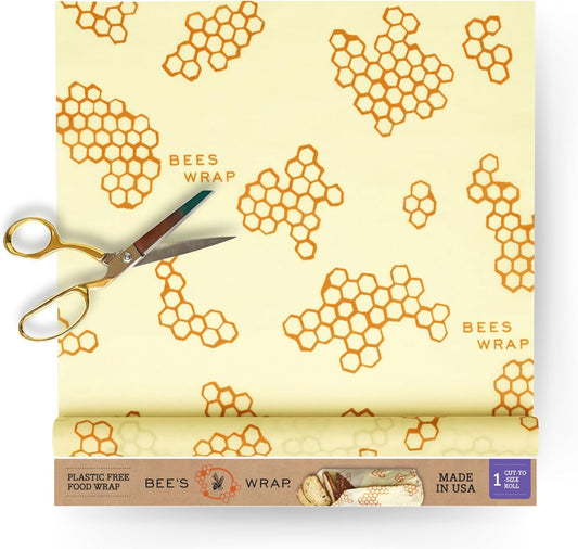 Bee's Wrap Beeswax Wraps for Food - Honeycomb Cut to Size 14x52" Wax Paper Roll - Made in USA Reusable Waxed Paper & Bowl Covers - Organic & Eco-Friendly Alternative to Aluminum Foil & Plastic Wrap
