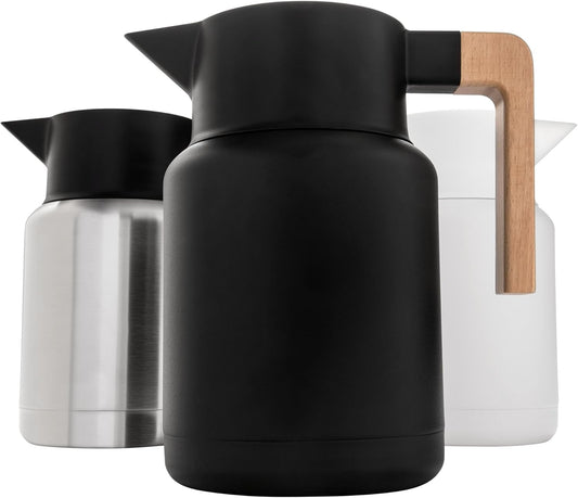 Hastings Collective Thermal Coffee Carafe 50 Oz - Large Stainless Steel Insulated Carafe - 1.5 Liter Double Walled Vacuum Thermos Coffee and Beverage Dispenser with Tea Infuser and Strainer (Black)