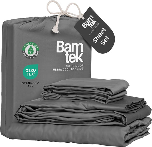 100% Viscose from Bamboo Sheets King Size, Super Soft Bedding Set, 4PC Cooling Sheets for Hot Sleepers, Vegan Silk Moisture Wicking, Organically Grown Bedsheet, Steel - 76" x 80"