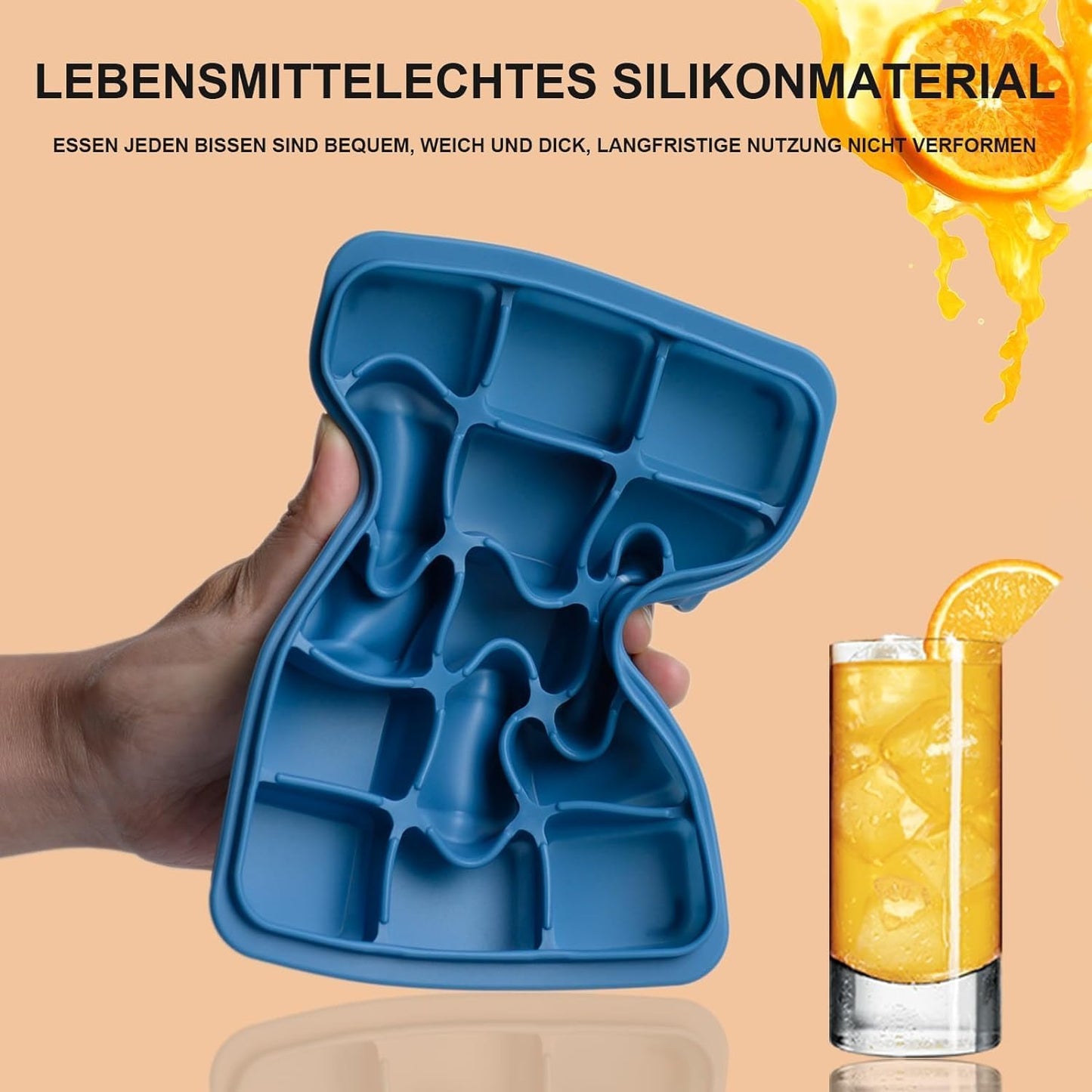 Ice Cube Trays Set of 3, Easy Release 15 Flexible Silicone Ice Cube Molds with Removable Lid Reusable Freezer Ice Trays Stackable for Whiskey, Blue*3