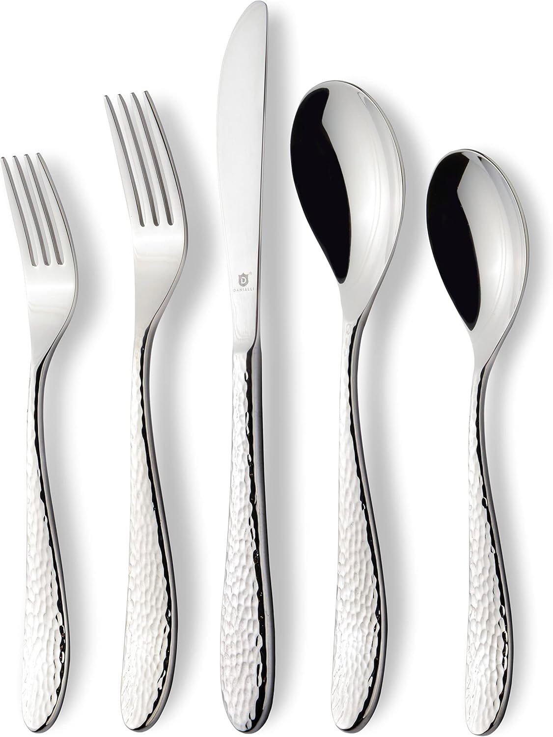 Silverware Set for 16 | 18/10 Stainless Steel Flatware Set | Mirror Finish, Heavy-Duty, Dishwasher Safe, Elegant & Durable, Built to Last (80-Piece, Marettimo Hammered)