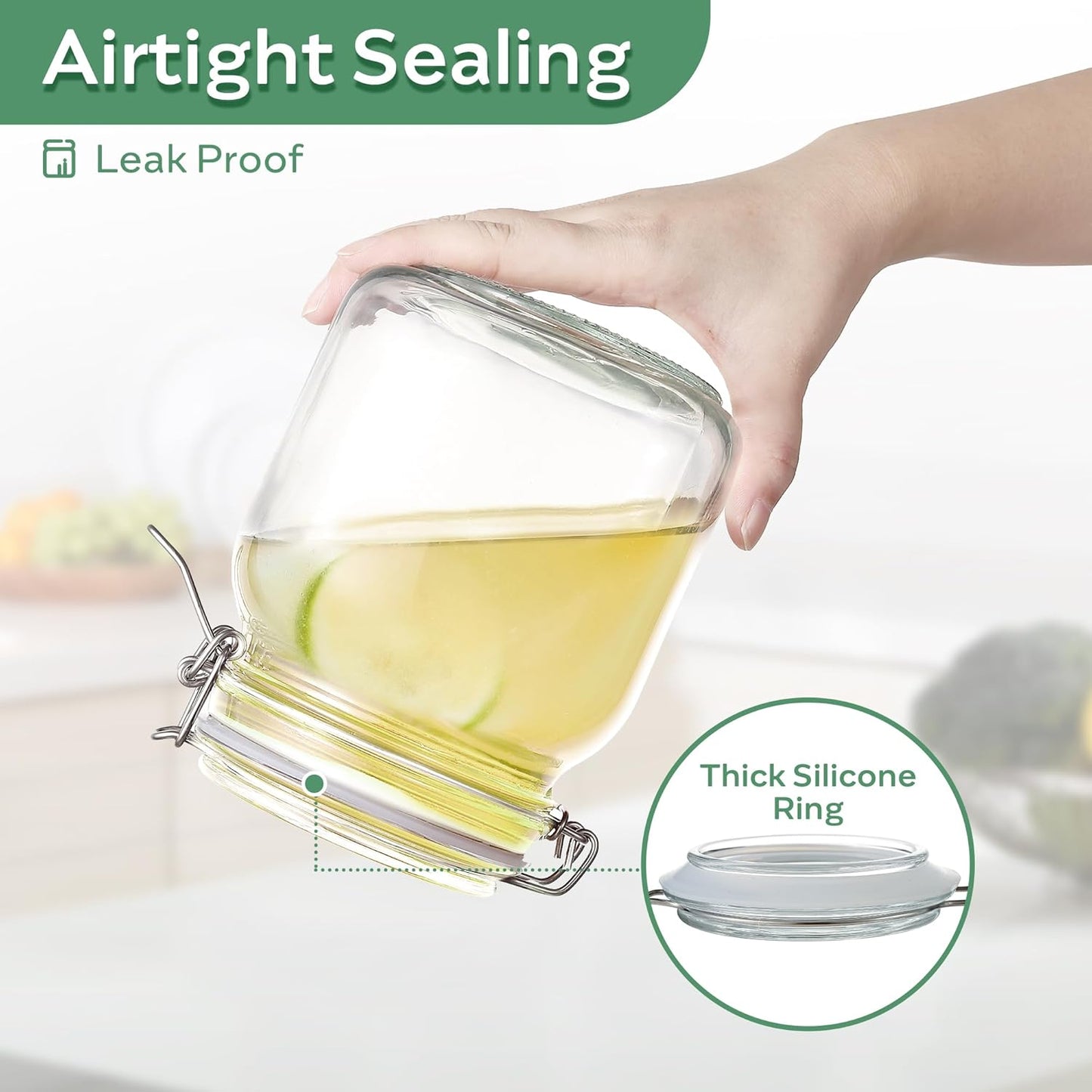 Glass Food Storage Jars with Airtight Lids 17 oz Square 4 Pack Kitchen Storage Containers Cabinet Canisters Sealed Pot Canning for Pasta, Cereal, Coffee, Beans, Spice