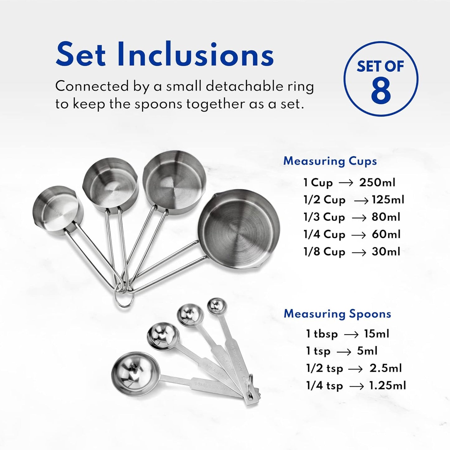 New Star Foodservice 42917 Stainless Steel 8-Piece Measuring Cups and Spoons Combo Set