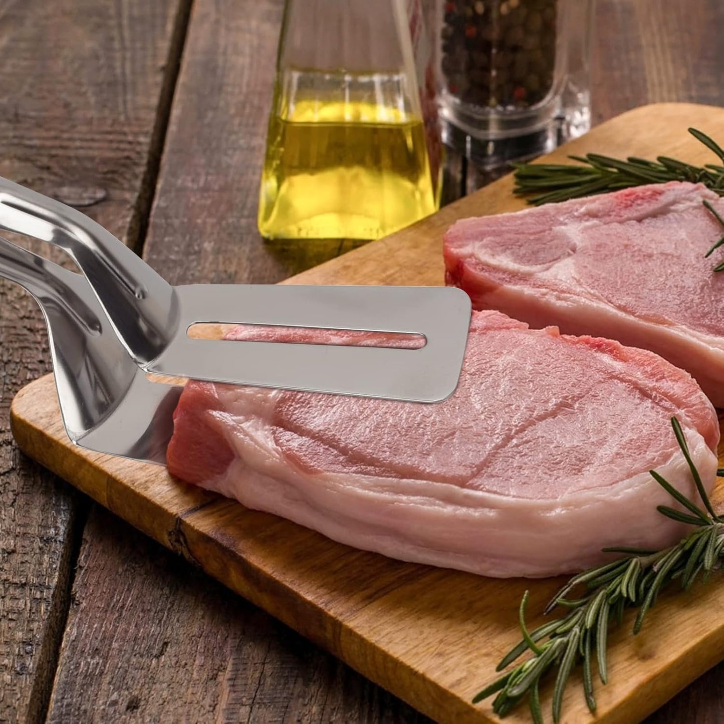 Steak Clamps, 3-in-1 Cooking Tong, Double Sided Spatula, 11 inch Multifunctional Stainless Steel Food Flipping Spatula Tongs Clip for Beefsteak Bread Hamburger BBQ Meats Pizza Pies Bread Fish (1 Pack)