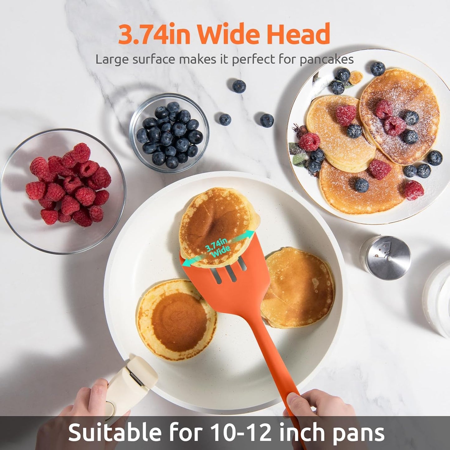 600ºF Heat Resistant Slotted Turner: U-Taste 13.6in Silicone Kitchen Spatula Flipper, 3.74in Wide Food Grade Flexible Thin Rubber Cooking Utensil for Egg, Pancake, Cookie in Nonstick Cookware (Orange)