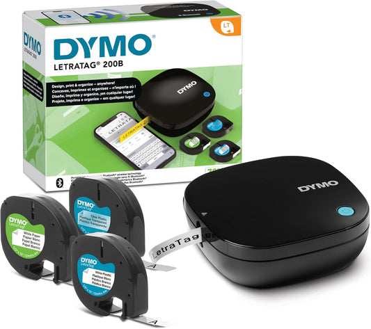 DYMO LetraTag 200B Bluetooth Label Maker Value Pack | Compact Label Printer | Connects Through Bluetooth Wireless Technology to iOS and Android | Includes 3 Assorted Label Tapes